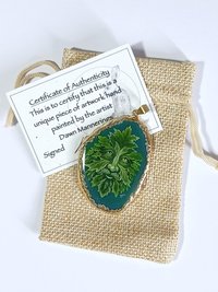 Green Man Hand Painted Agate Pendant
