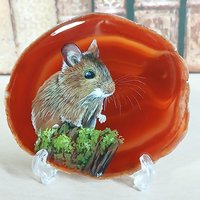 Wood Mouse Painting on Agate