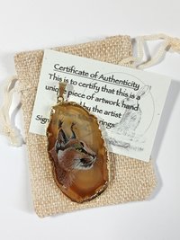 Caracal Hand Painted Agate Pendant