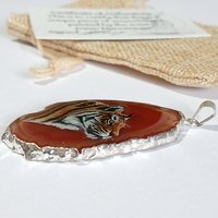Tiger Hand Painted Agate Pendant