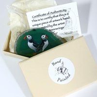 Puffins Painting on Agate