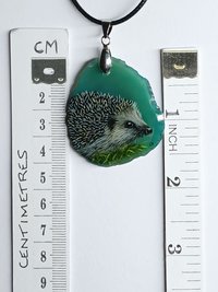 Hedgehog Hand Painted Agate Pendant
