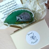 Hedgehog Painting on Agate, hedgehog gift