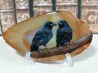Ravens Hand Painted on to Agate Slice