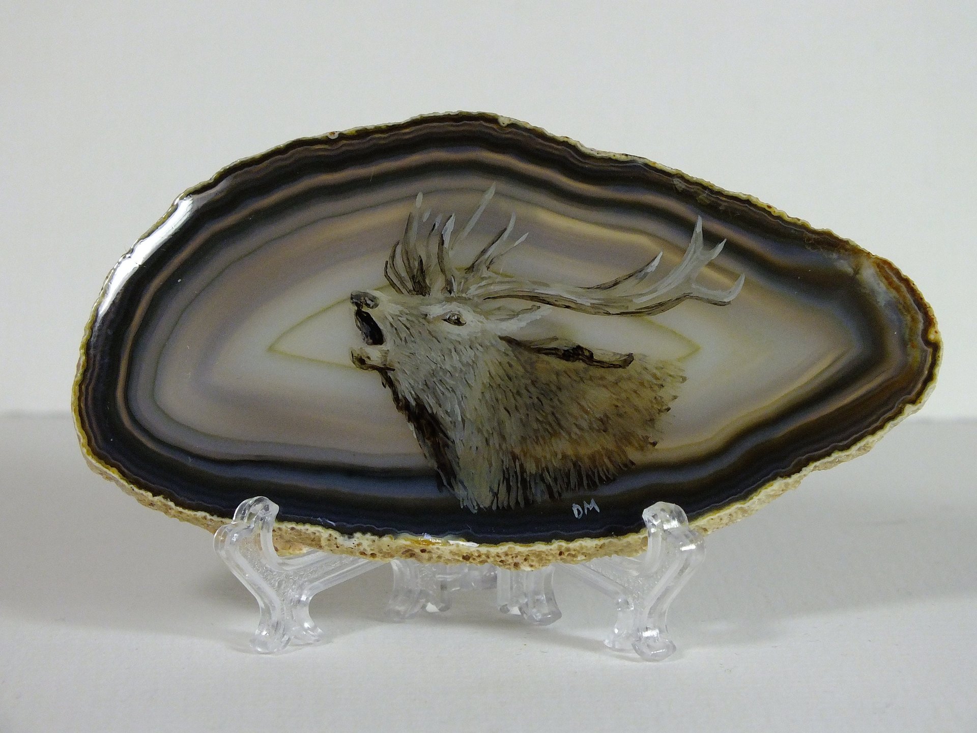 Red Deer Stag Painting on Agate