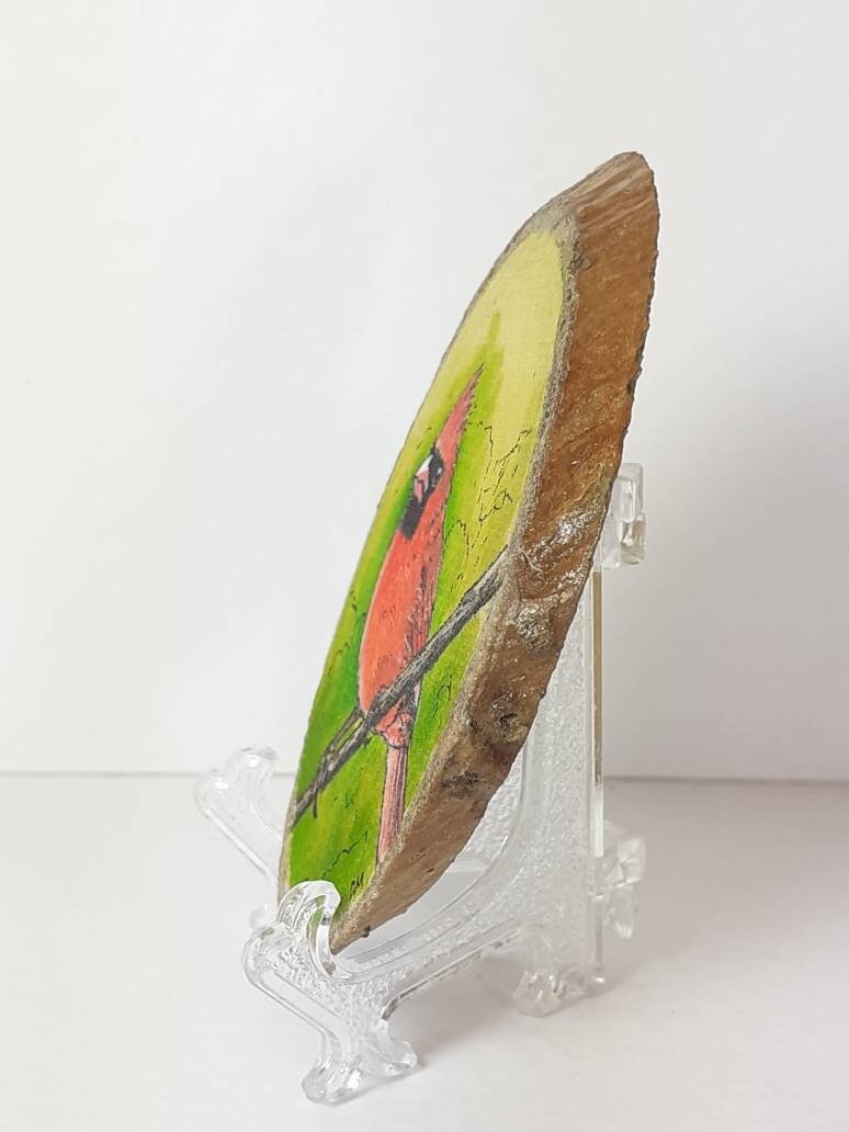 Northern Cardinal Bird Painting on Wood