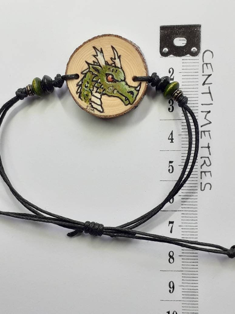 Dragon Hand Painted on Yew Wood Bracelet