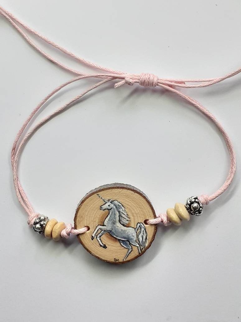 Unicorn Hand Painted on Yew Wood Bracelet