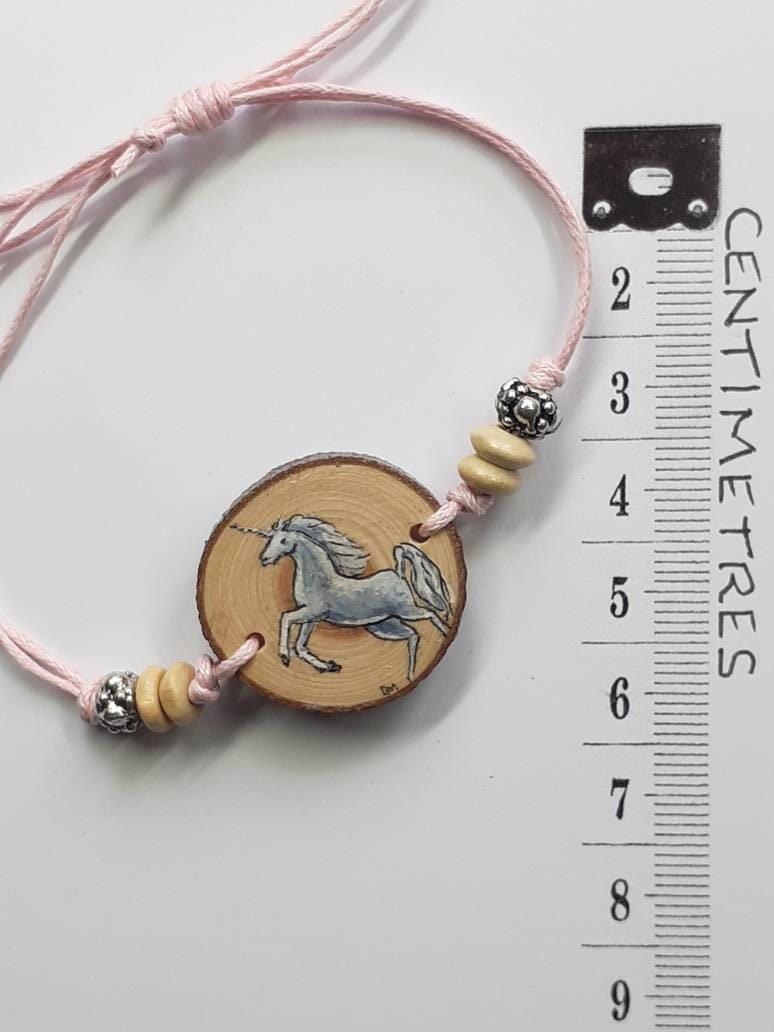 Unicorn Hand Painted on Yew Wood Bracelet