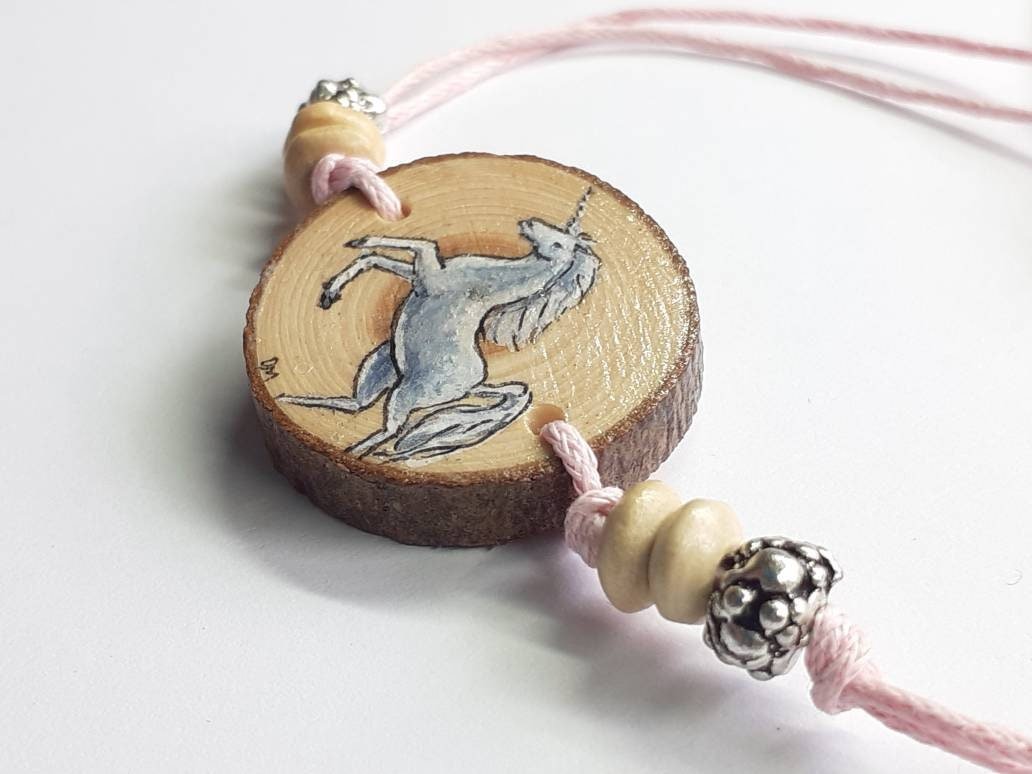 Unicorn Hand Painted on Yew Wood Bracelet