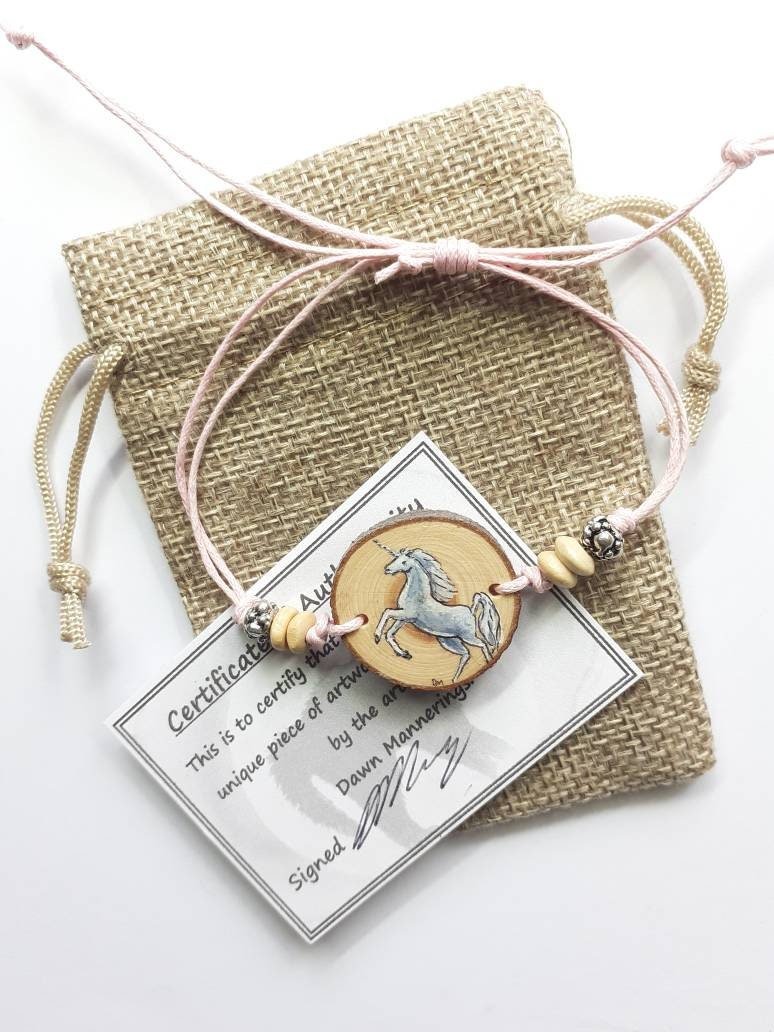 Unicorn Hand Painted on Yew Wood Bracelet