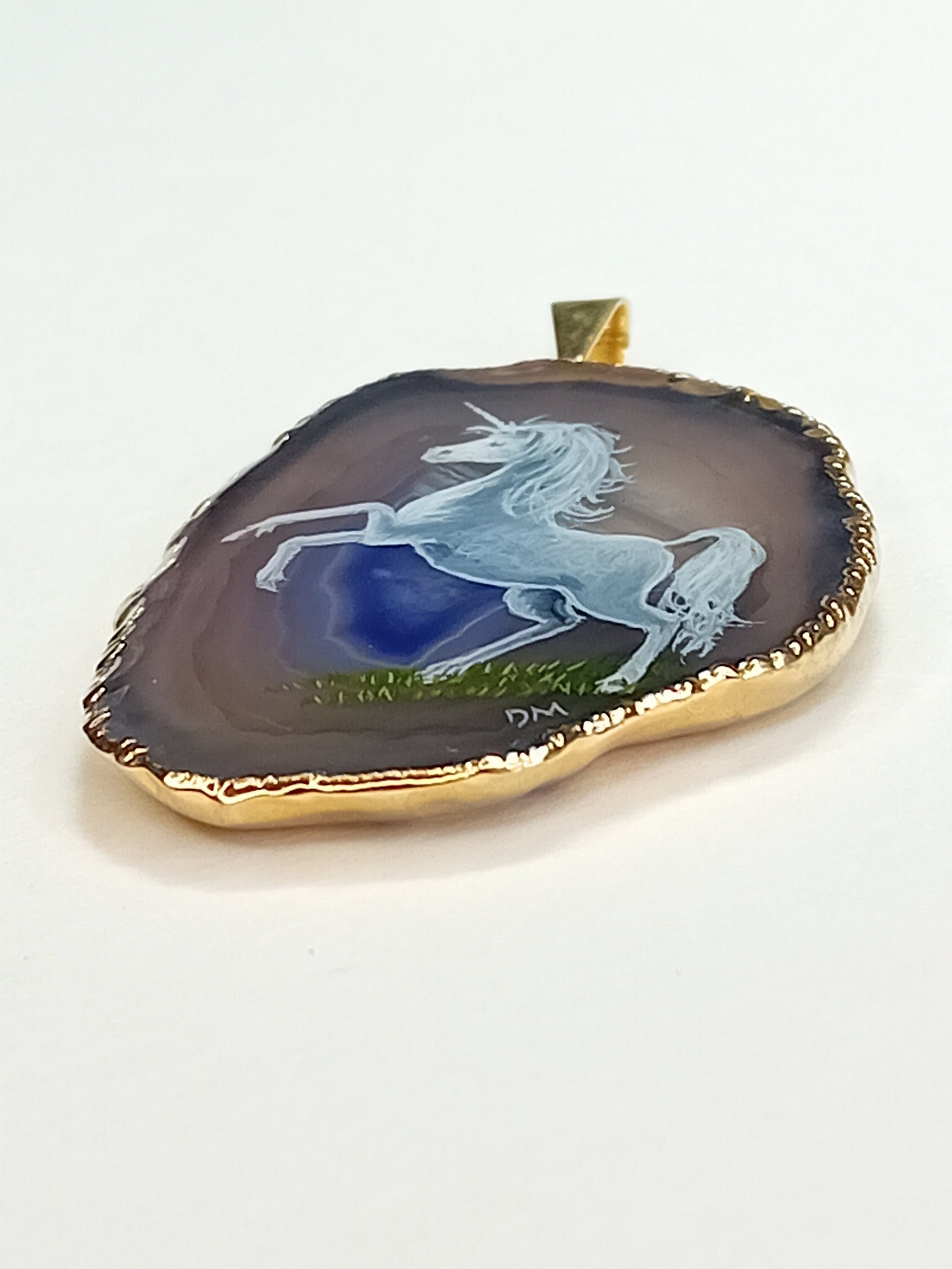 Unicorn Hand Painted Agate Pendant