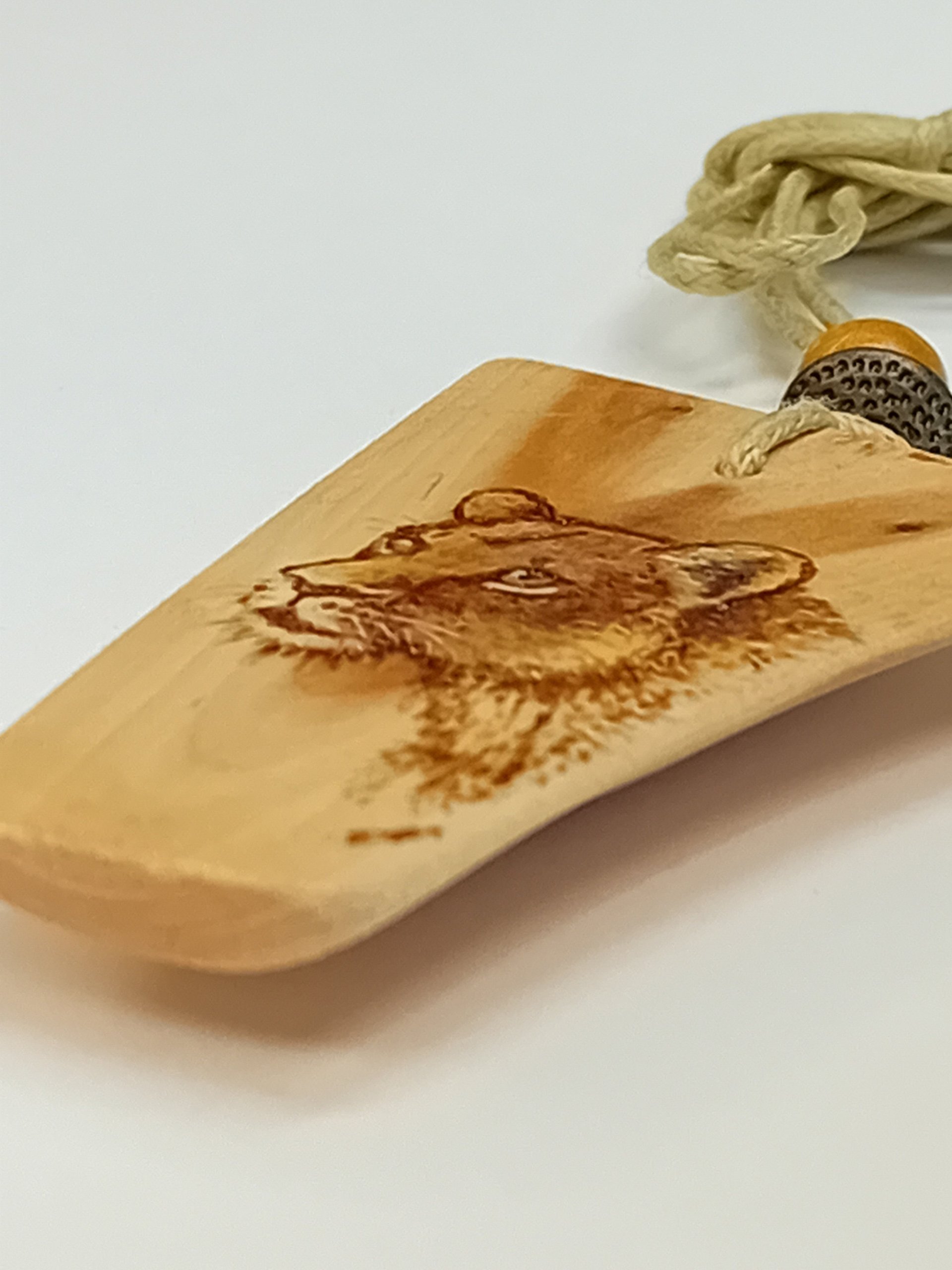Hand Drawn Lioness Yew Wood Wood Pendant