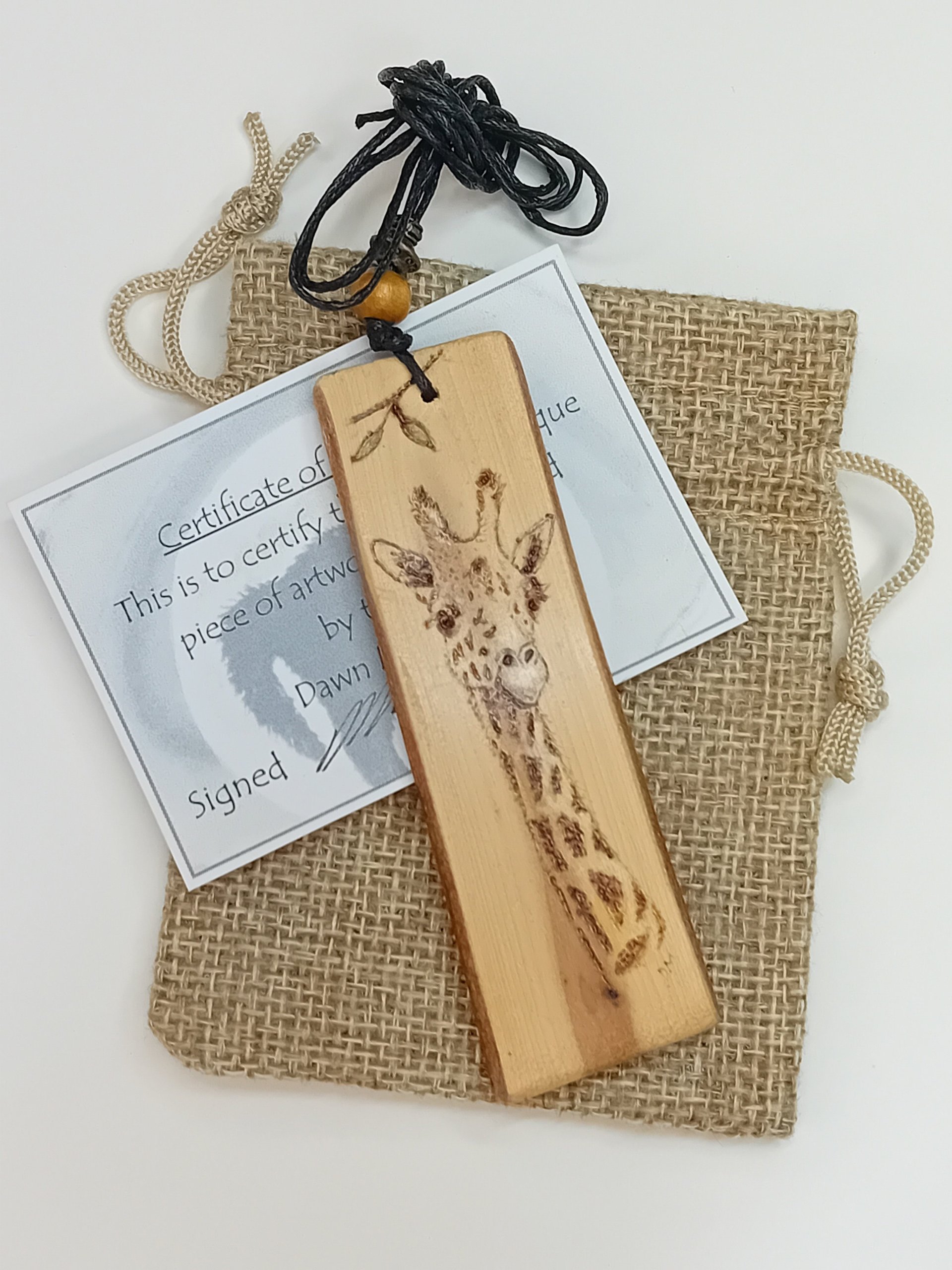Giraffe Hand Drawn Yew Wood Pendant