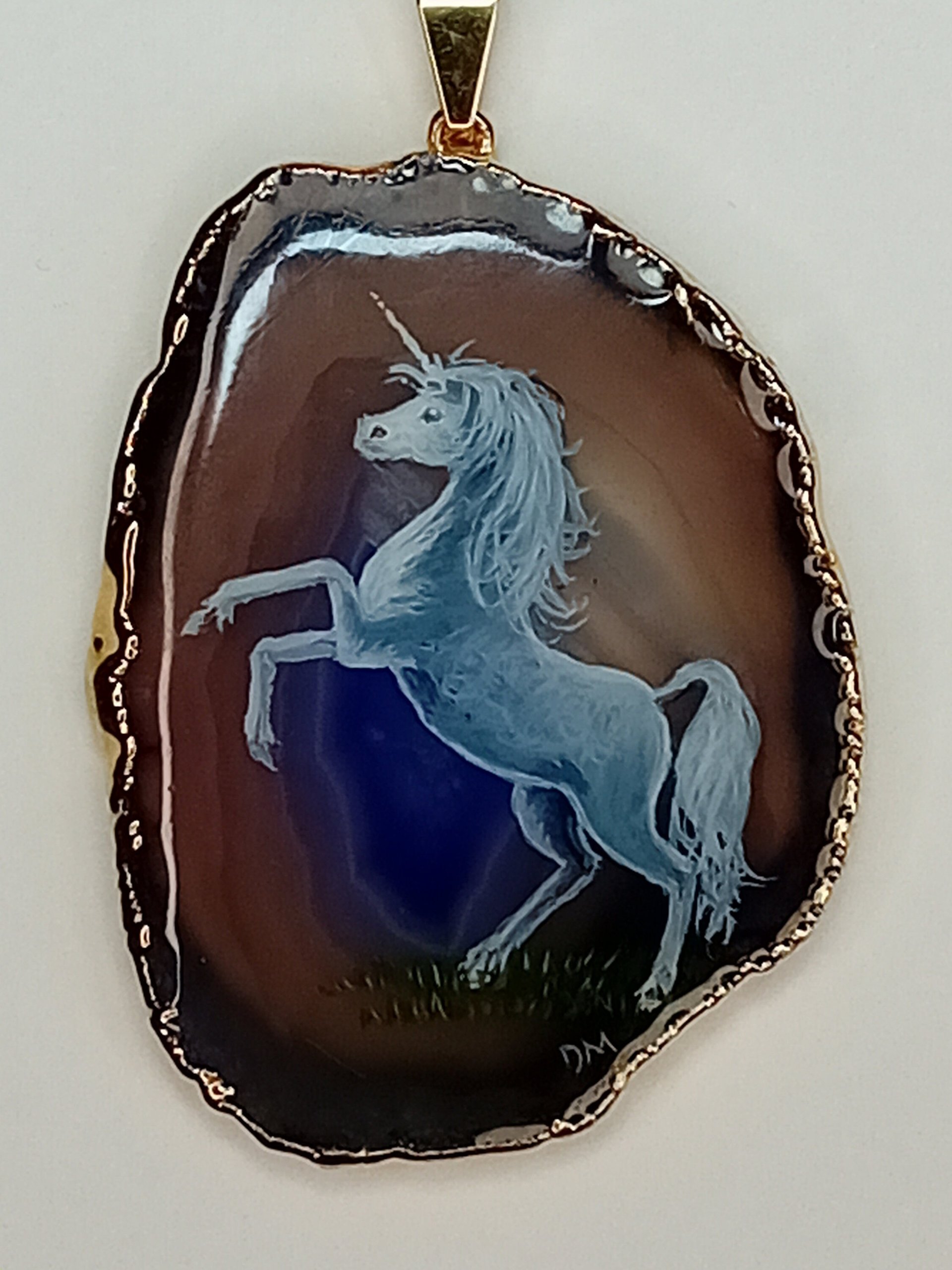 Unicorn Hand Painted Agate Pendant
