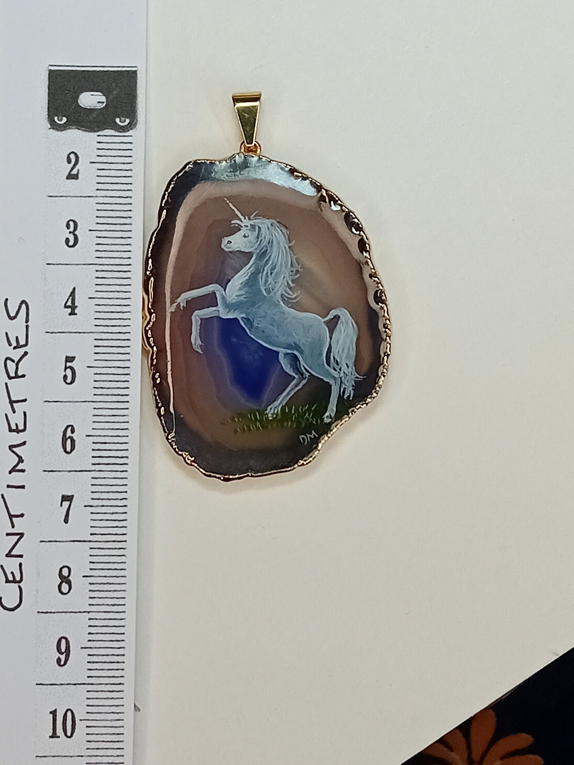 Unicorn Hand Painted Agate Pendant