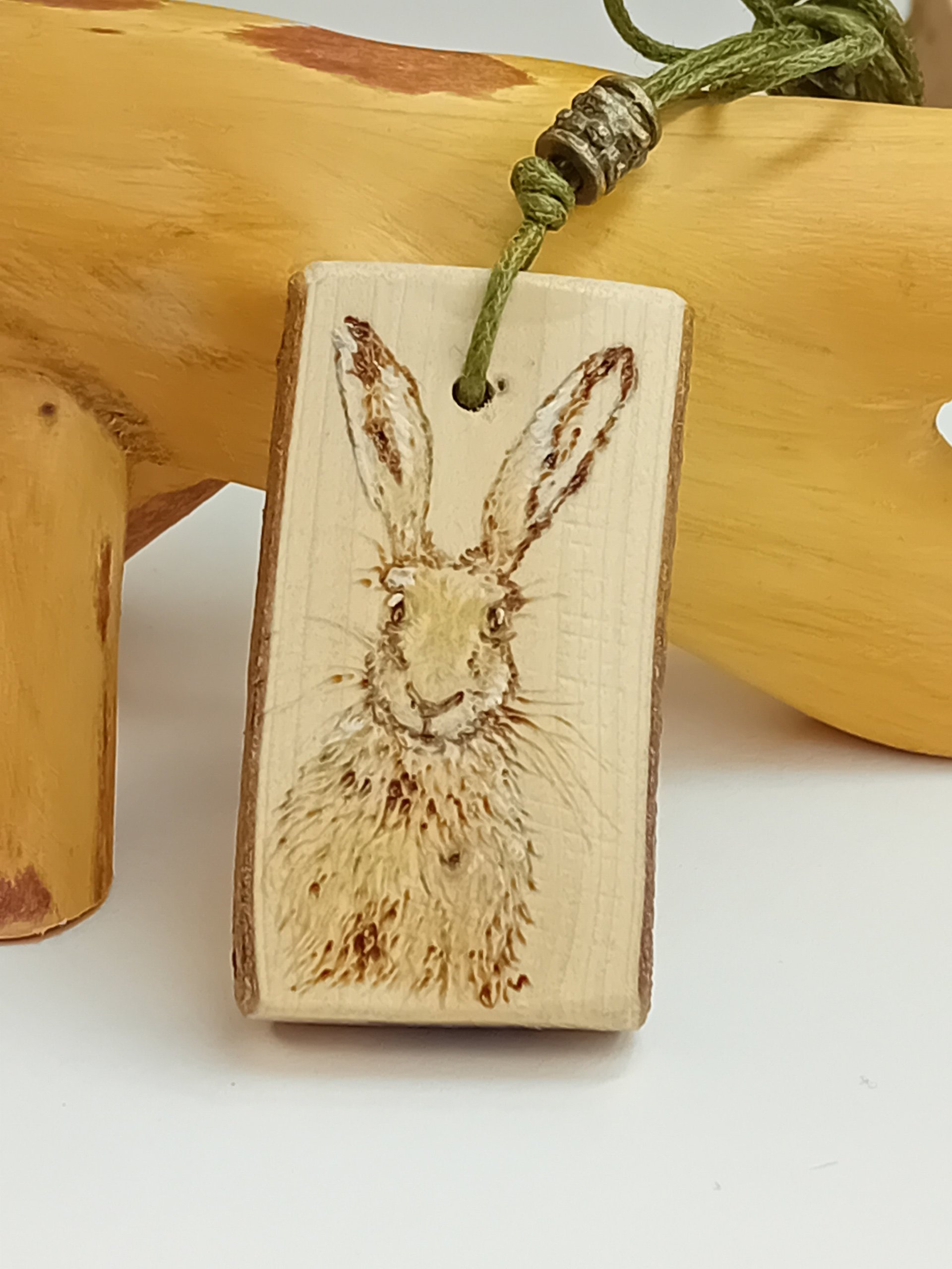 Hare Hand Drawn Yew Wood Pendant