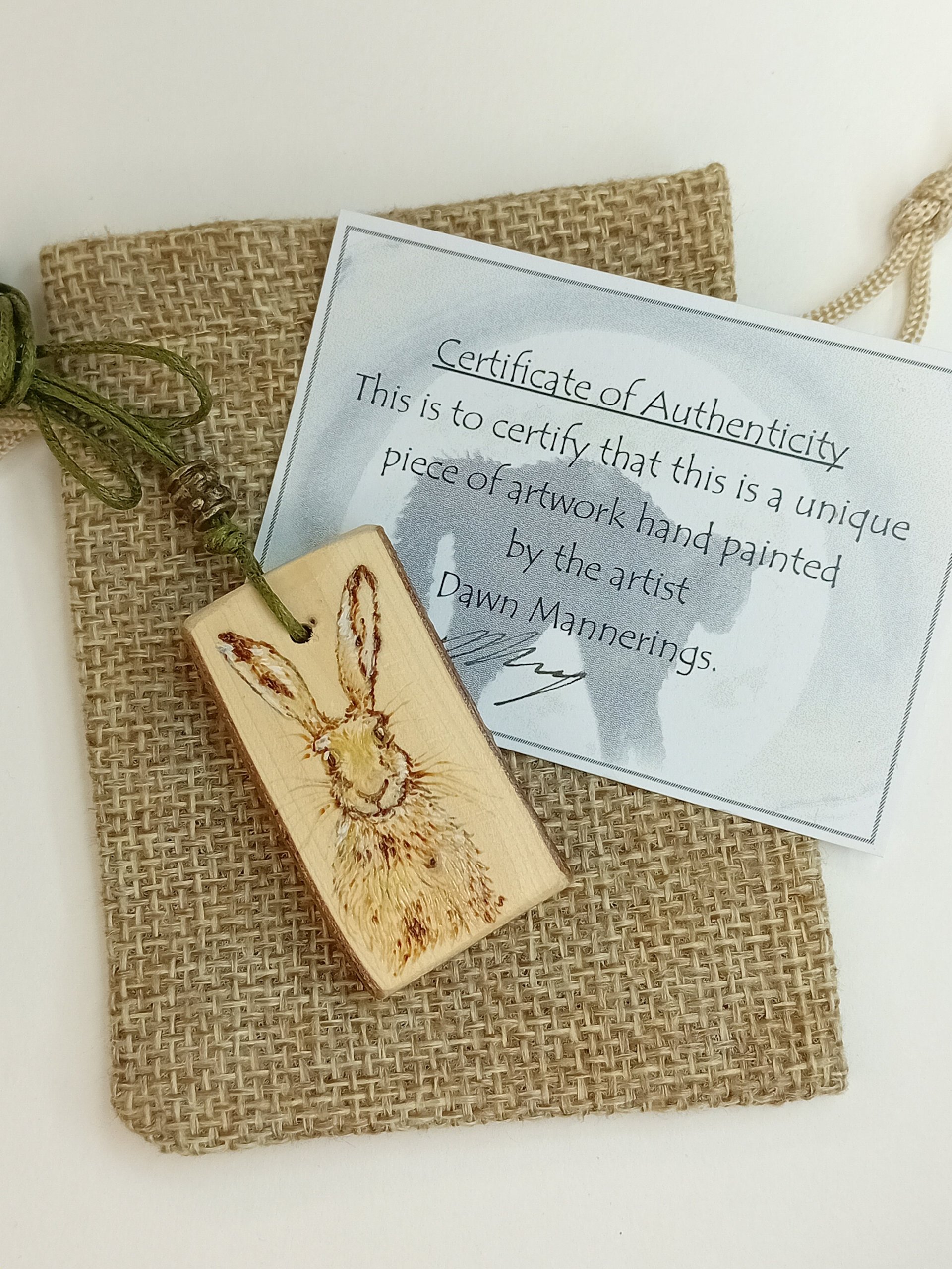 Hare Hand Drawn Yew Wood Pendant