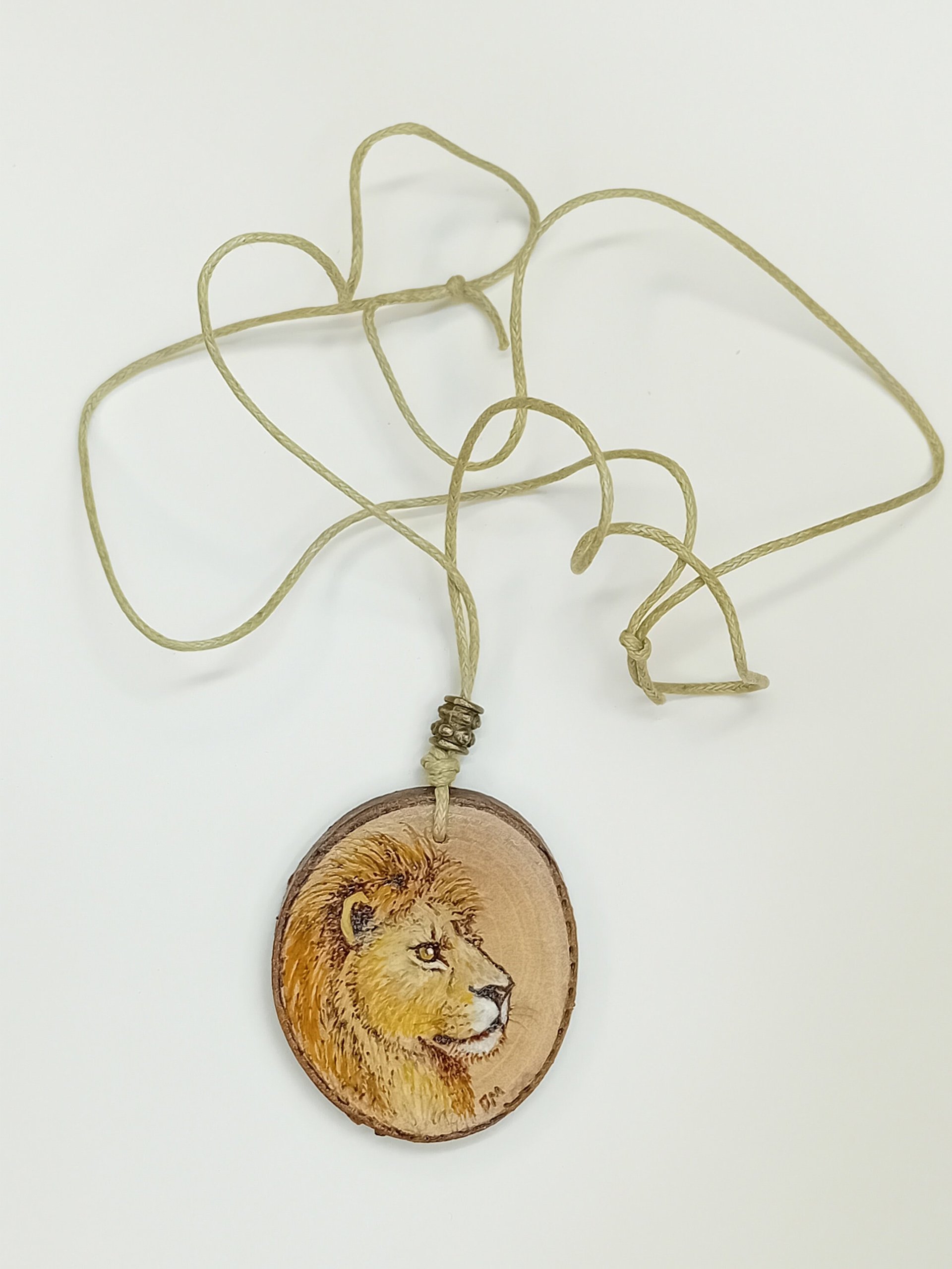 Hand Painted Lion Blackthorn Wood Pendant