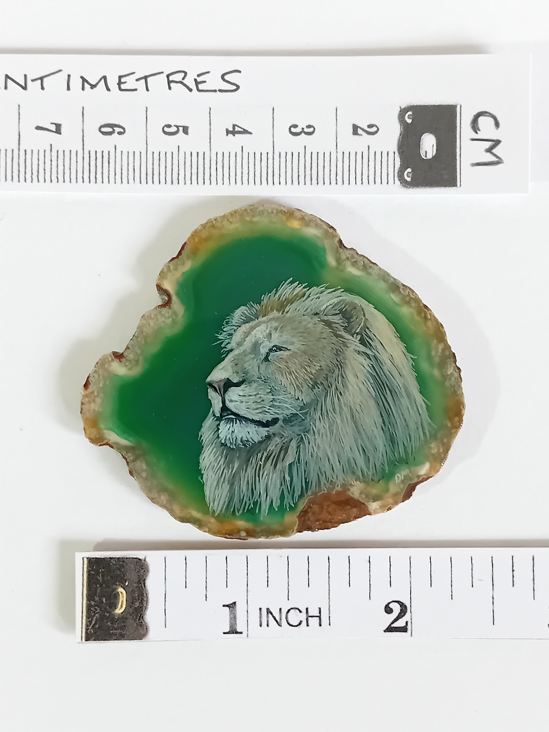 White Lion Painting on Agate