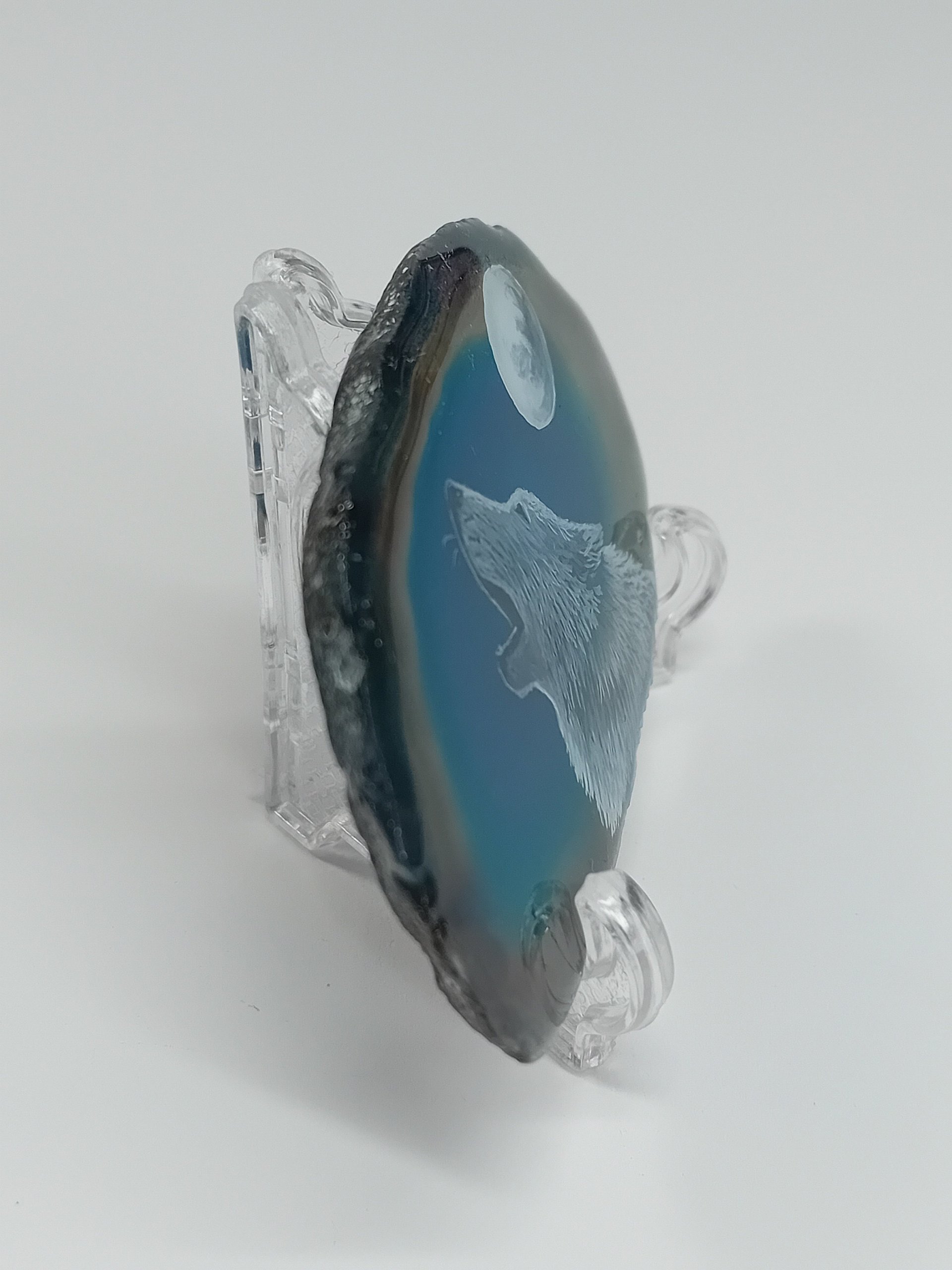 Howling Wolf Painting on Agate