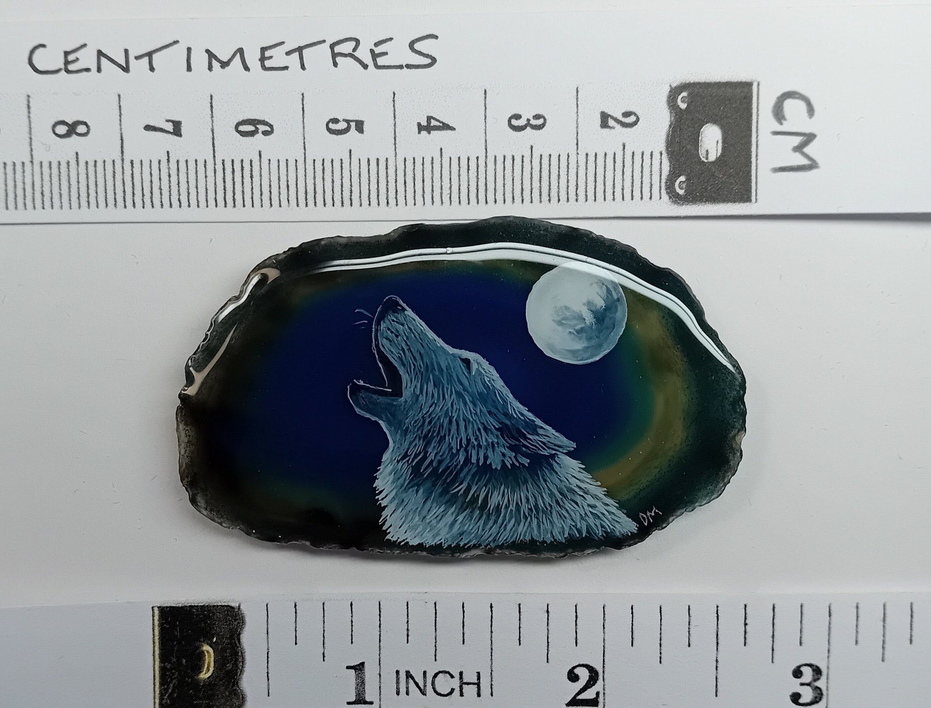 Howling Wolf Painting on Agate