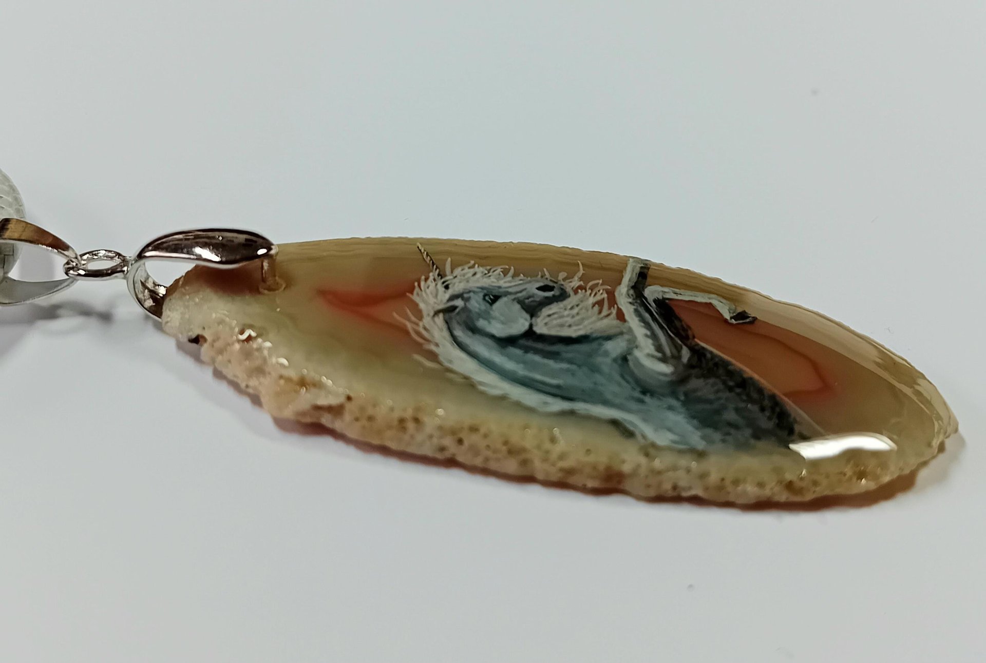 Unicorn Hand Painted Agate Pendant