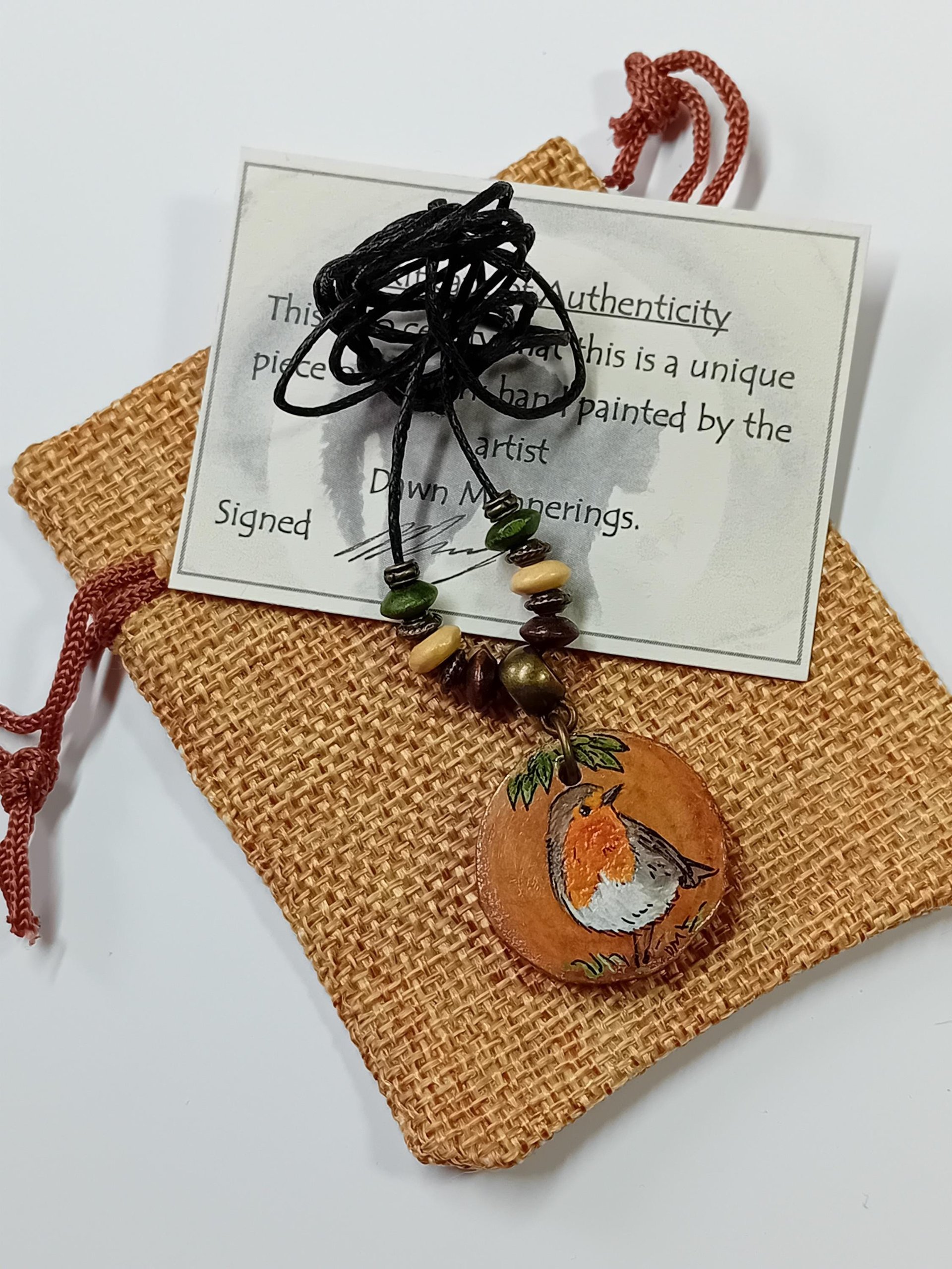 Robin Hand Painted Wood Pendant