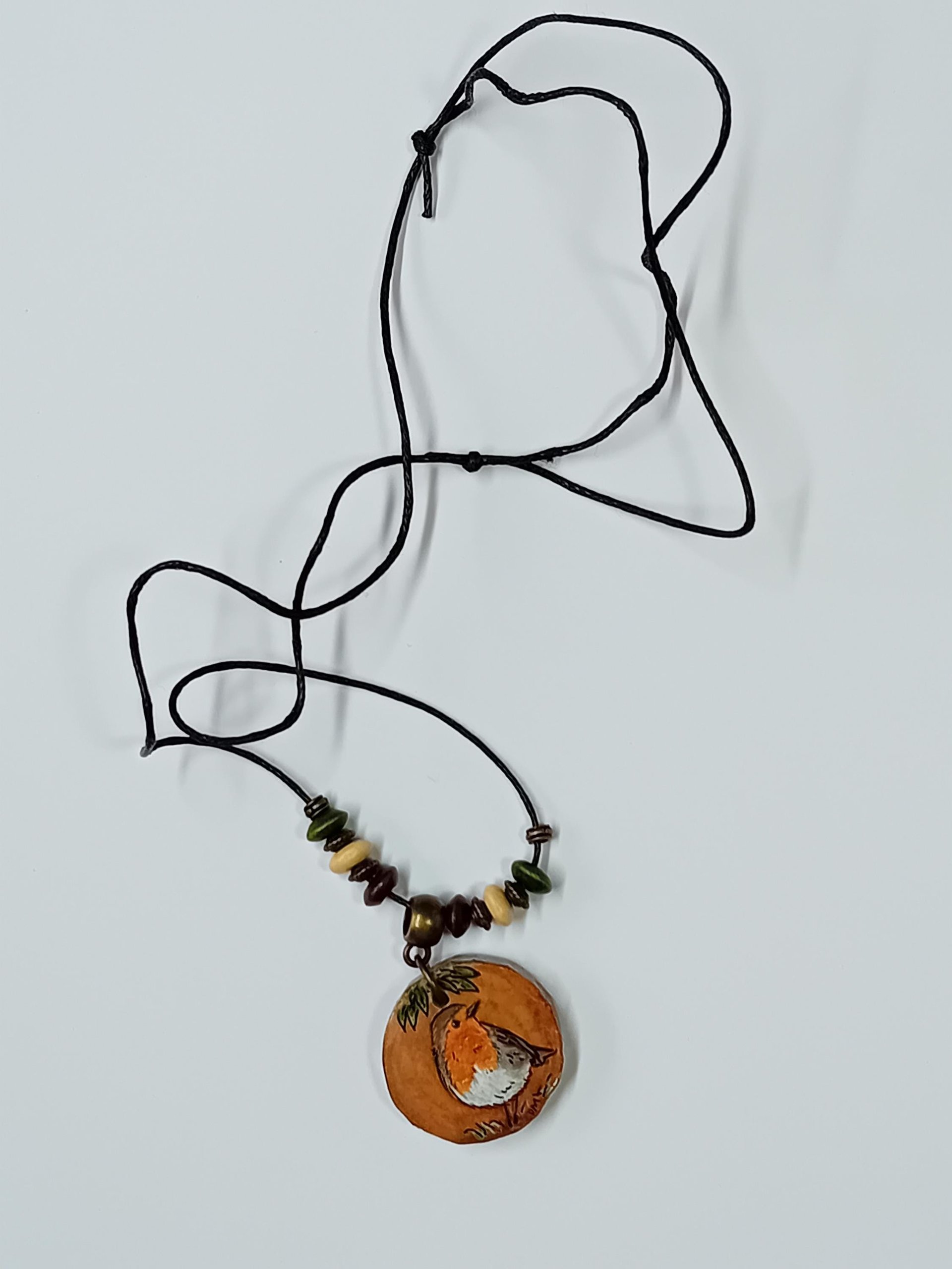 Robin Hand Painted Wood Pendant