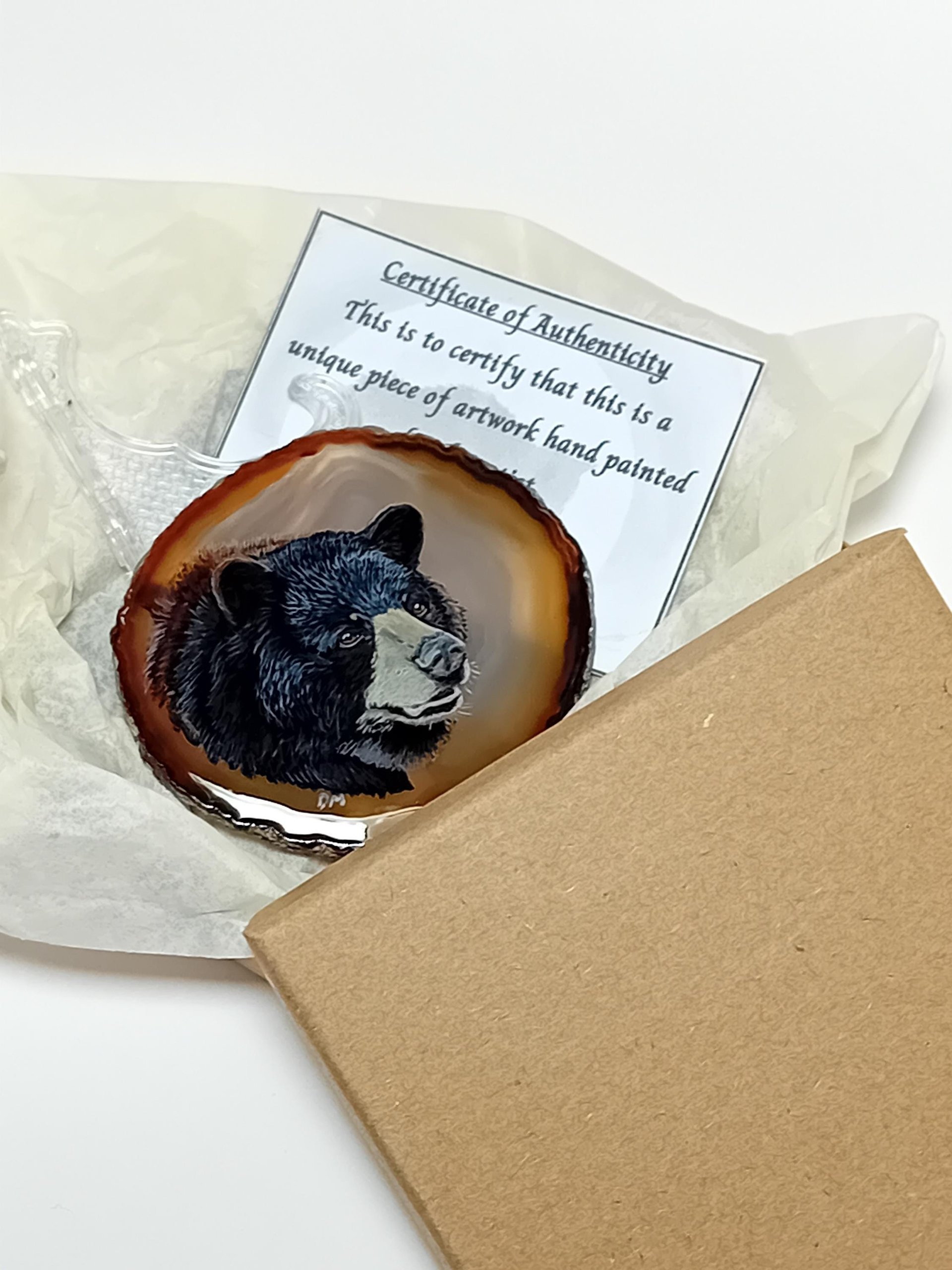 Black Bear Hand Painted on to Agate
