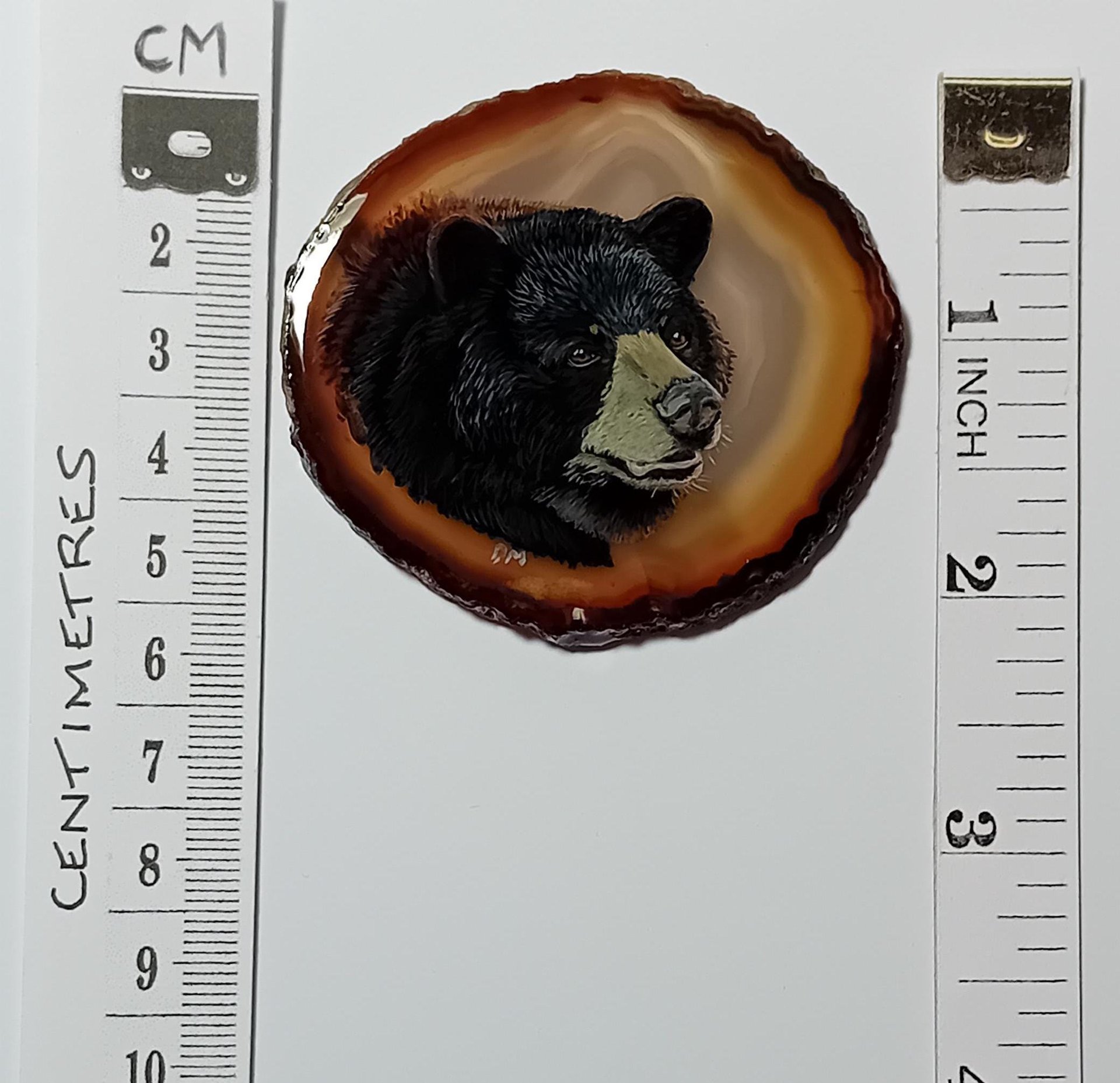Black Bear Hand Painted on to Agate