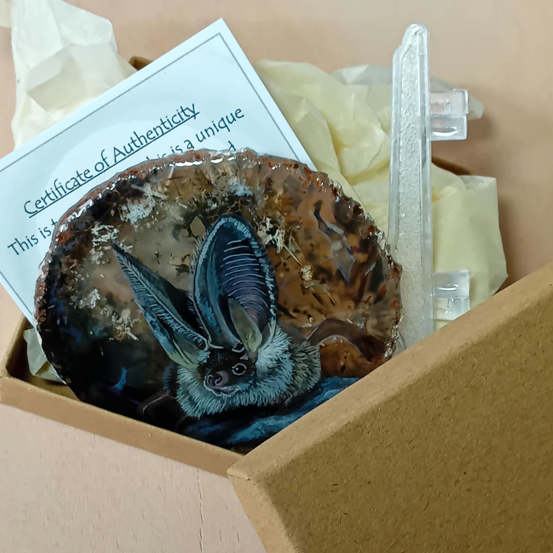 Long-eared Bat painting on agate