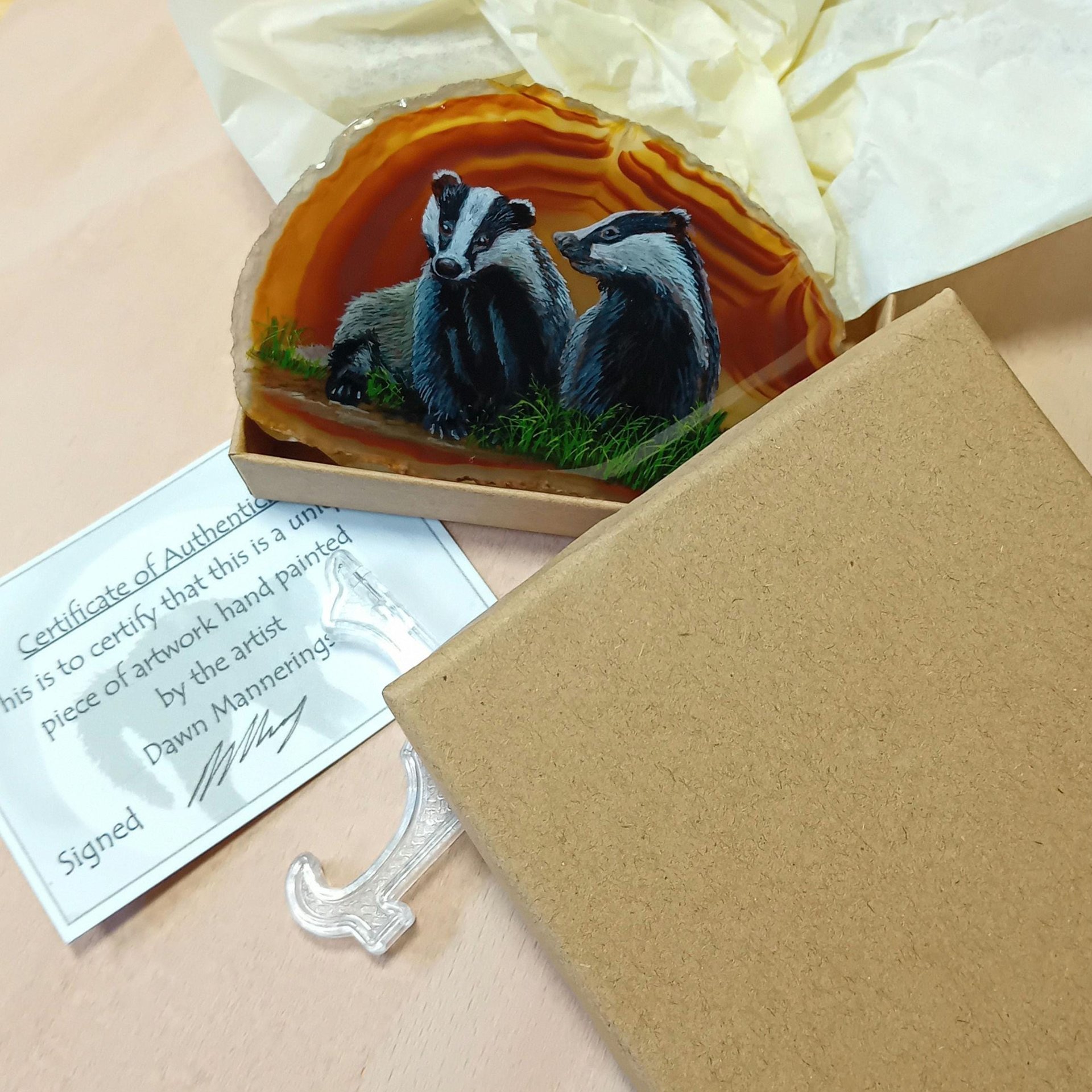 Badgers Hand Painted on to Agate
