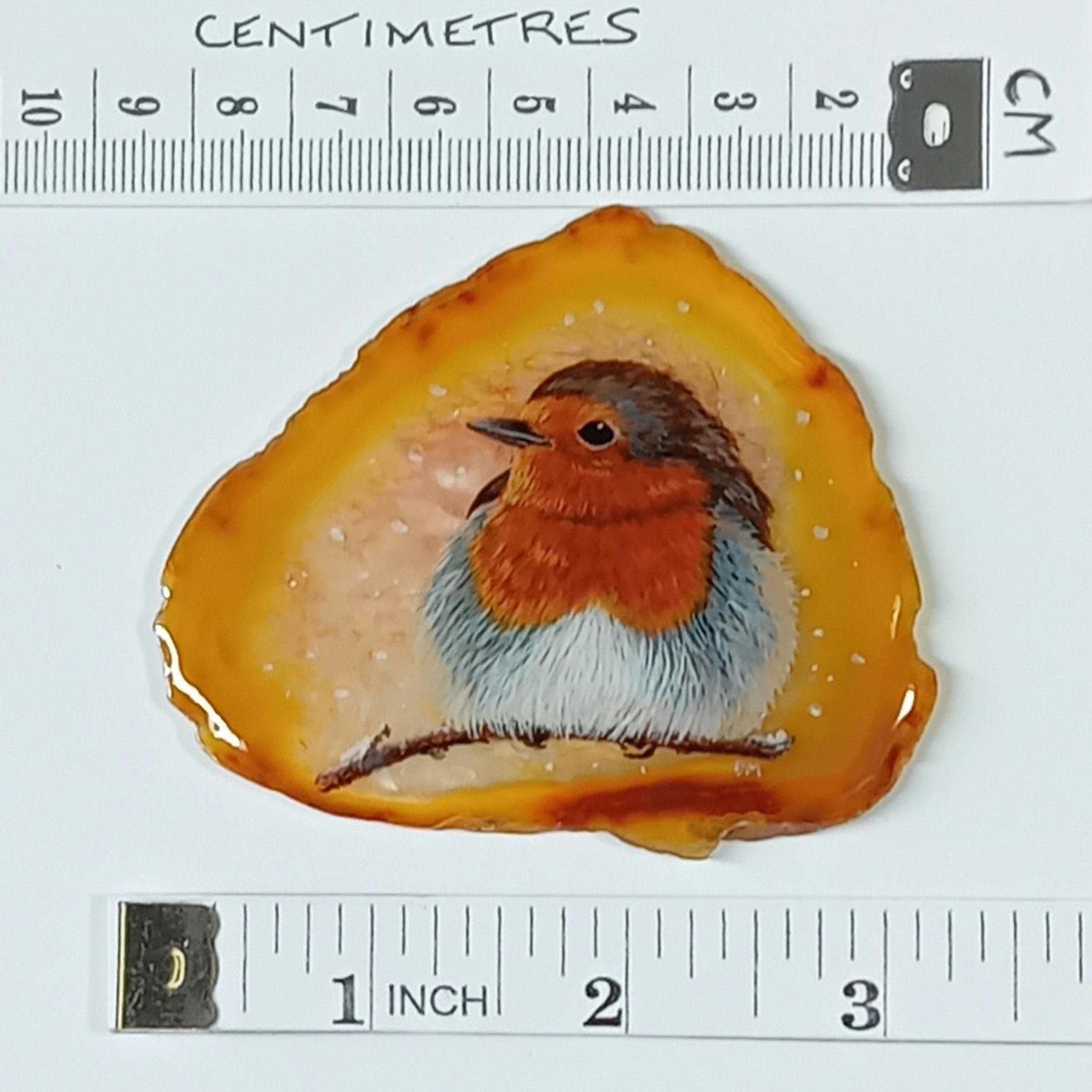 Robin in the Snow Painting on Agate