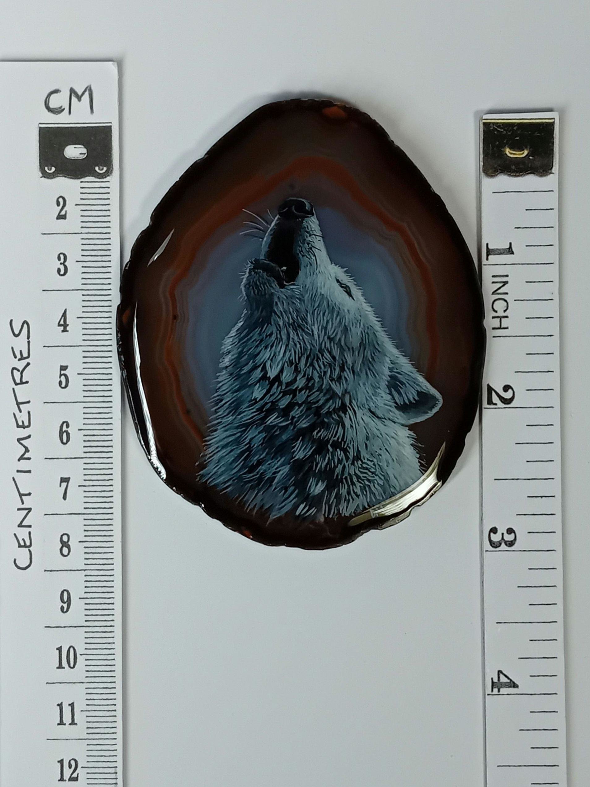 Howling Wolf Painting on Agate