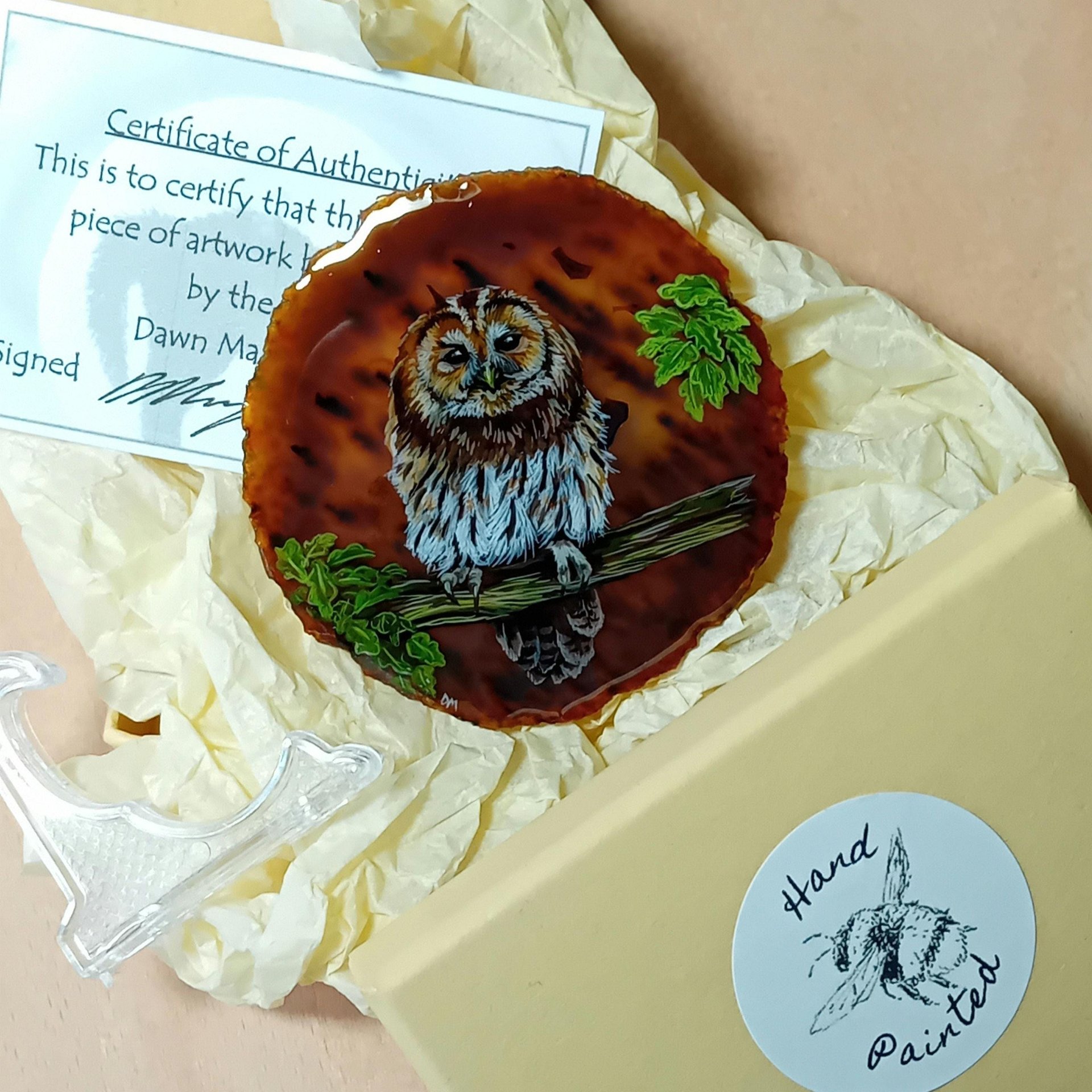 Tawny Owl Hand Painted on to Agate