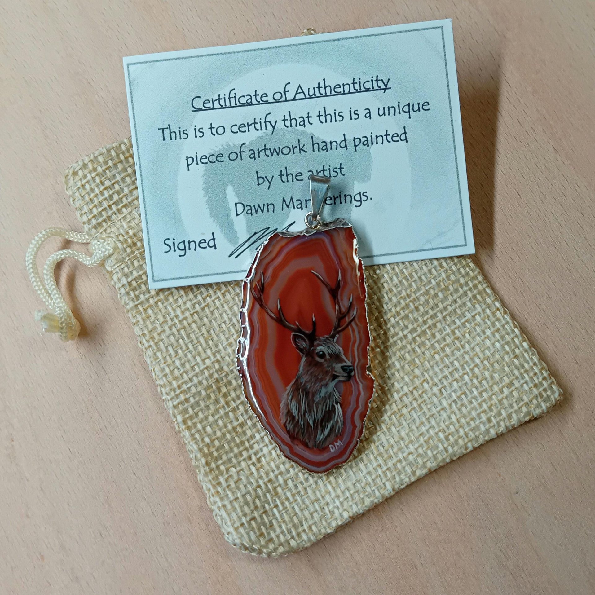 Red Deer Stag Agate Pendant