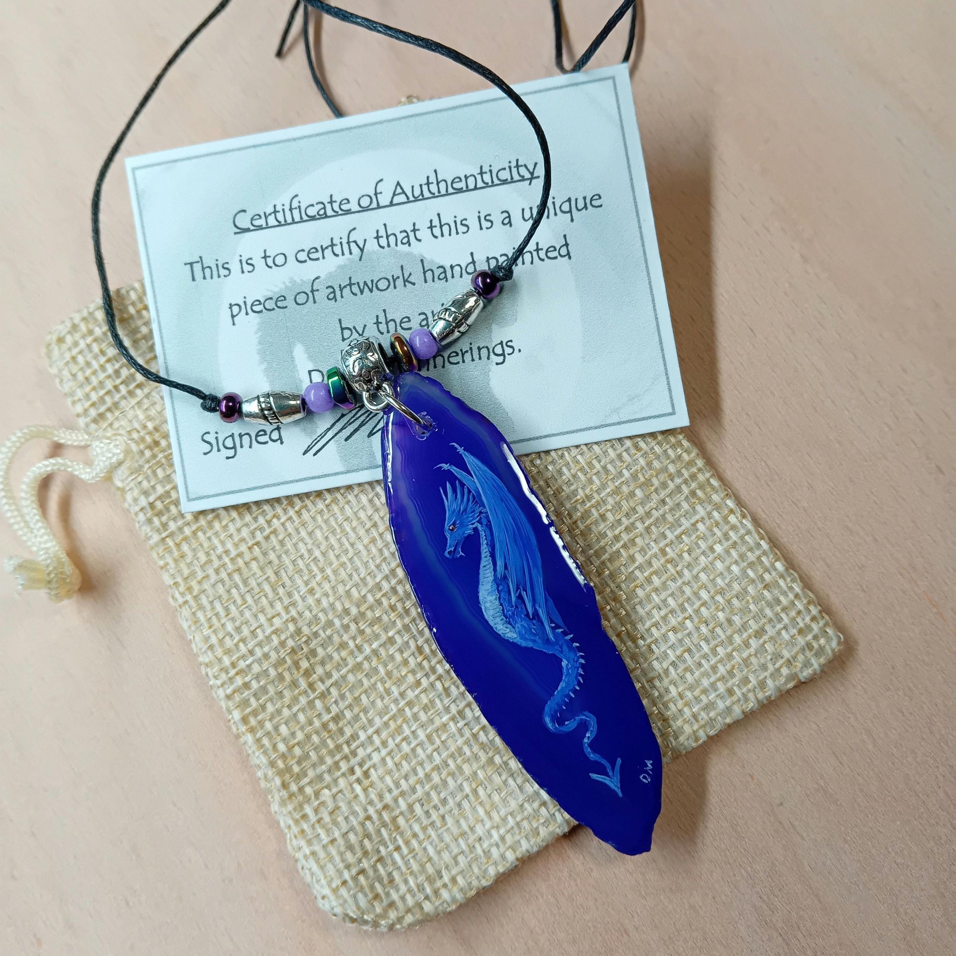 Dragon Hand Painted Agate Pendant