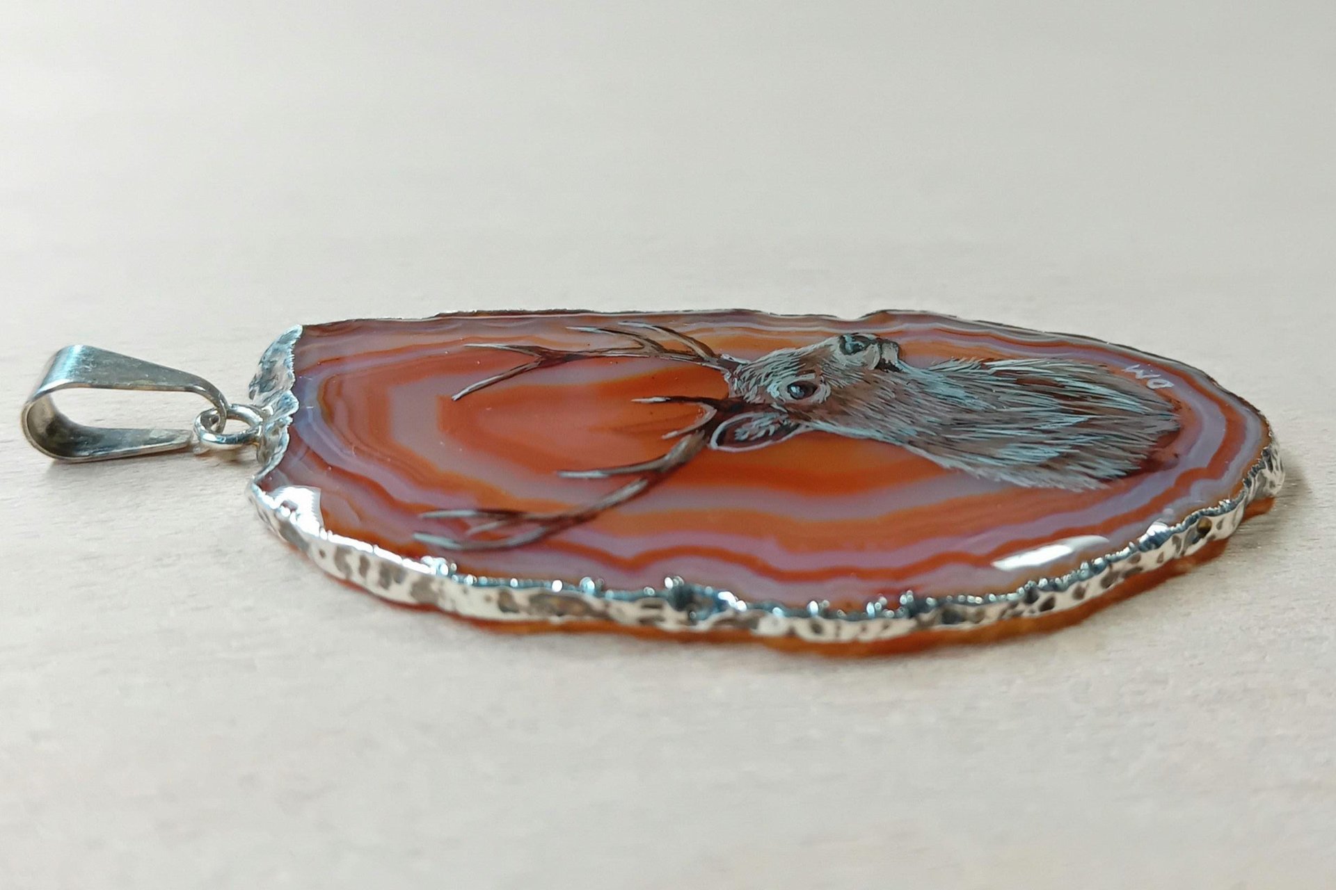 Red Deer Stag Agate Pendant
