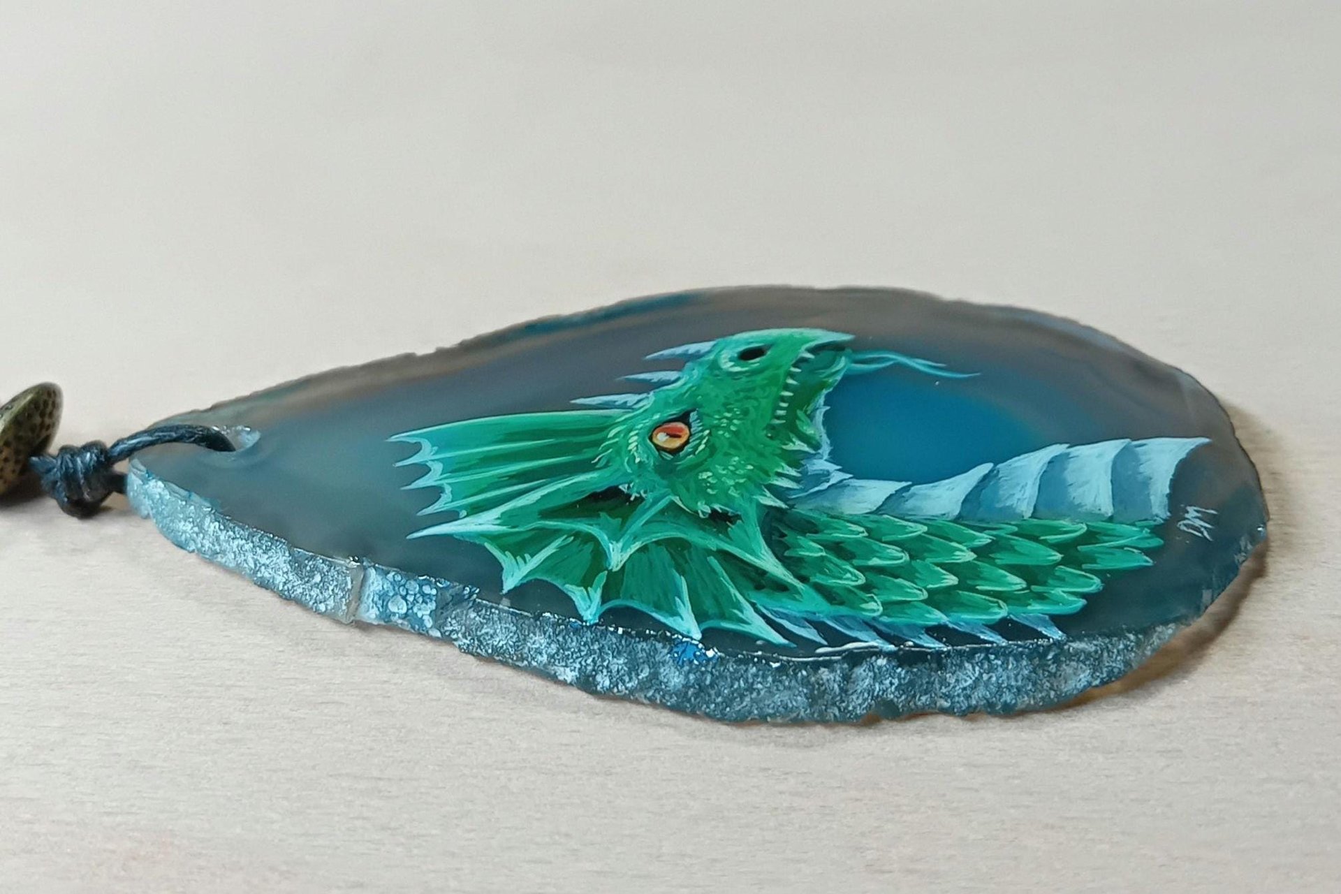 Dragon Hand Painted Agate Pendant