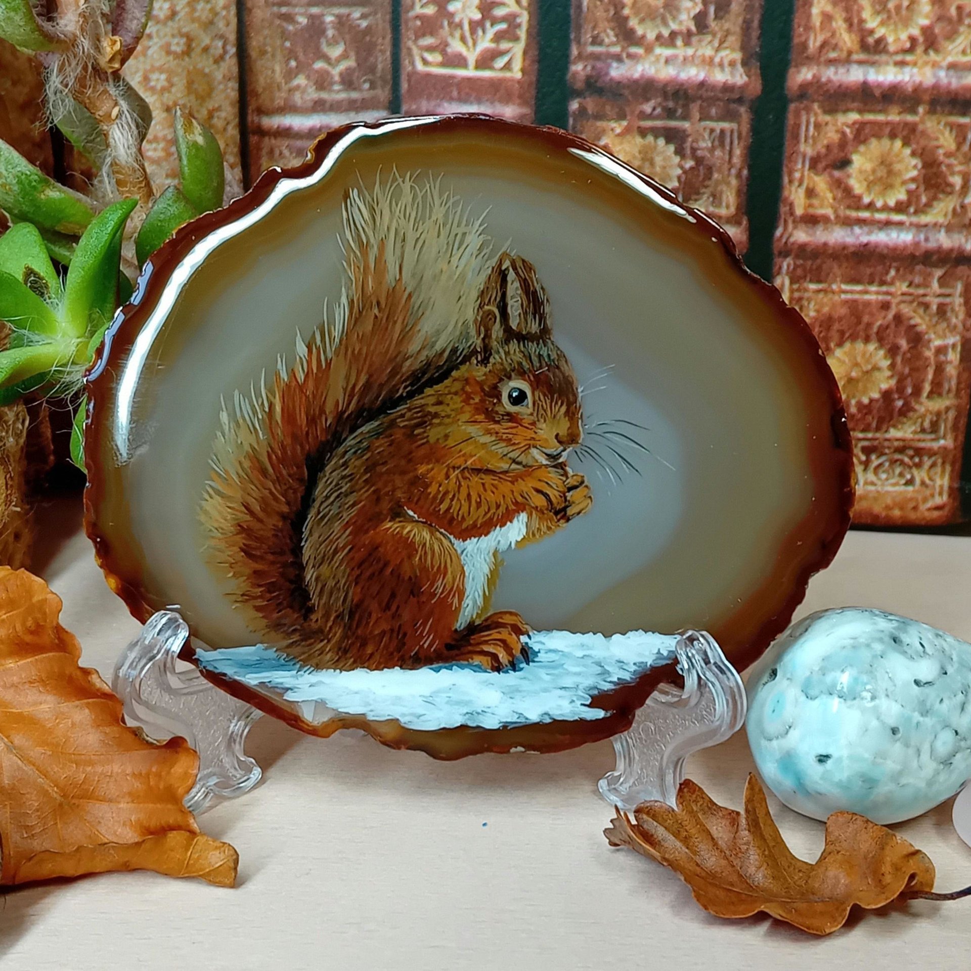 Red Squirrel Hand Painted onto Agate