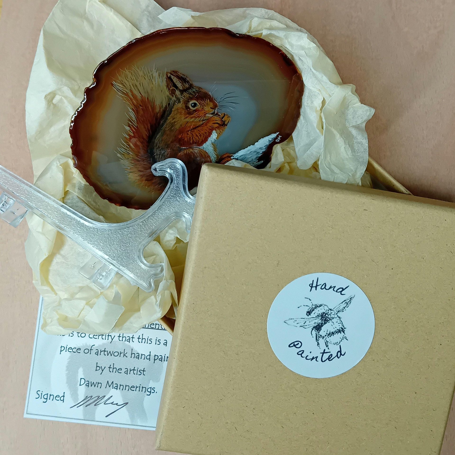 Red Squirrel Hand Painted onto Agate
