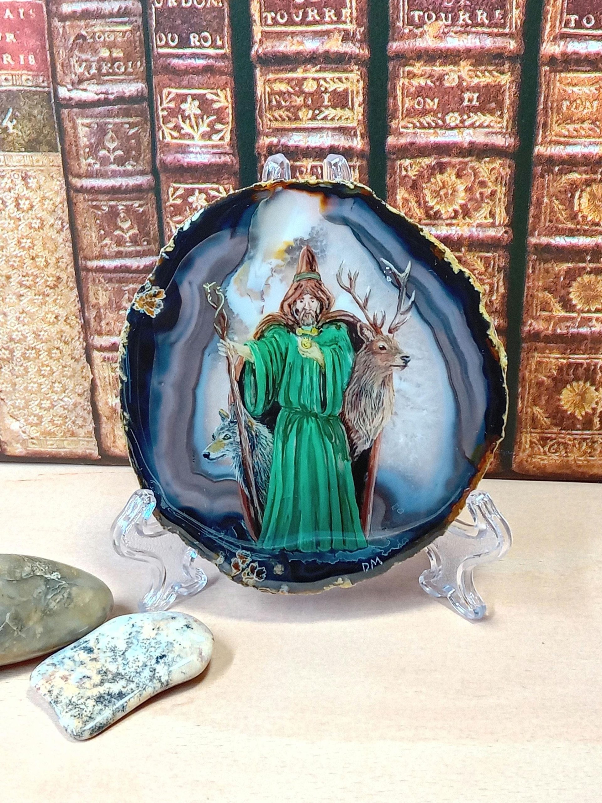 Merlin Painting on Agate