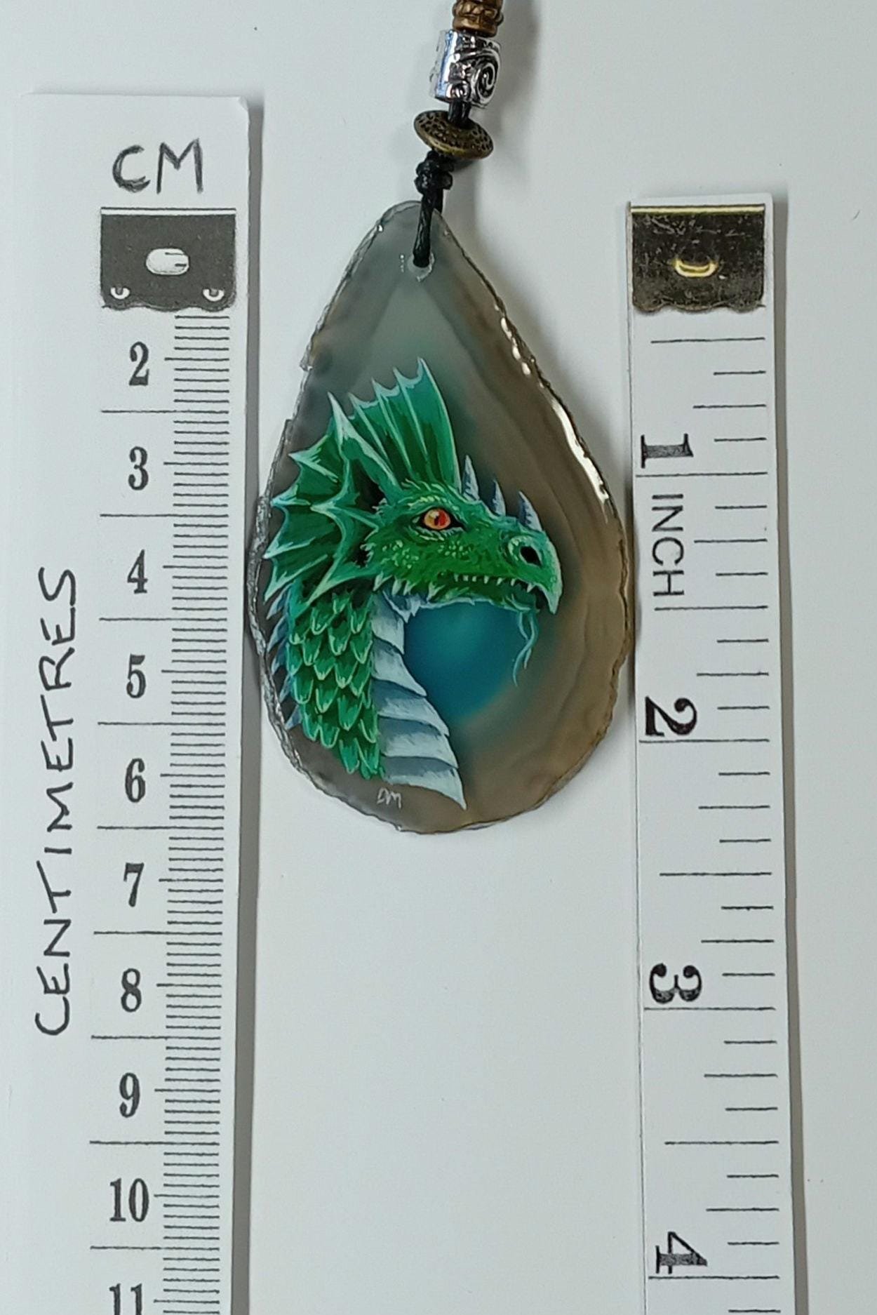 Dragon Hand Painted Agate Pendant
