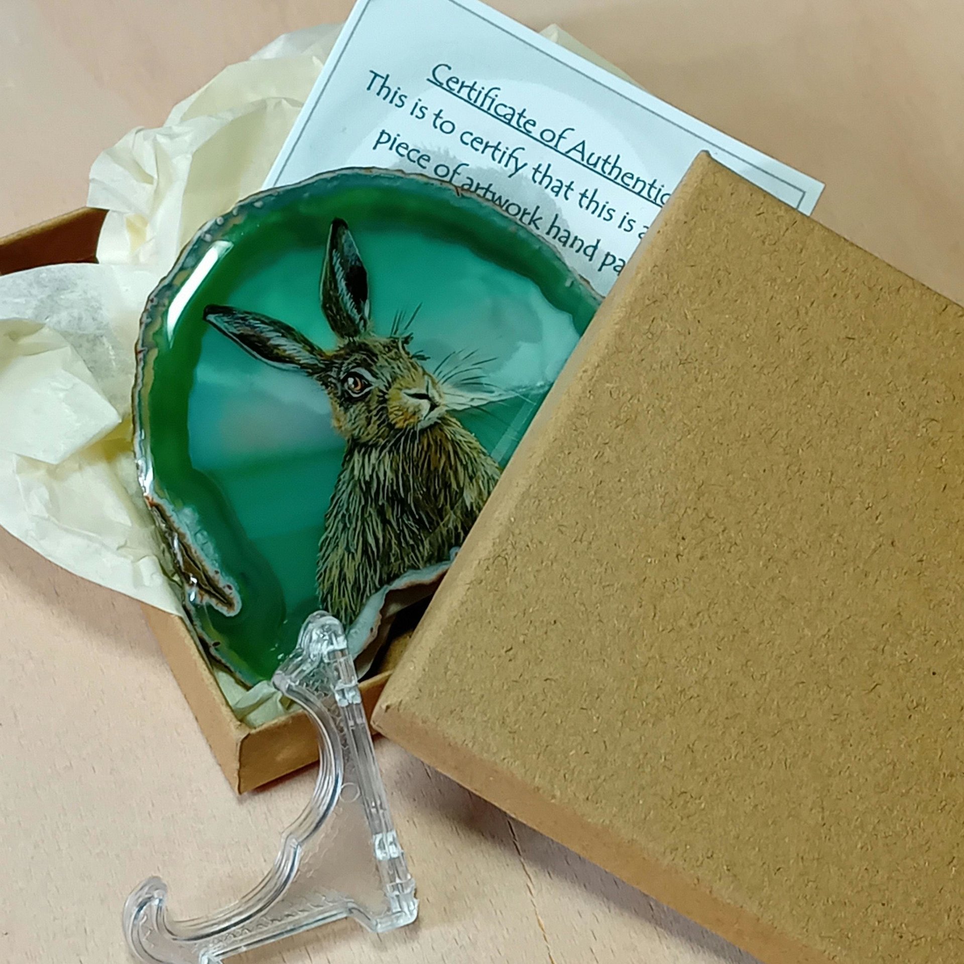 Brown Hare Painting on Agate