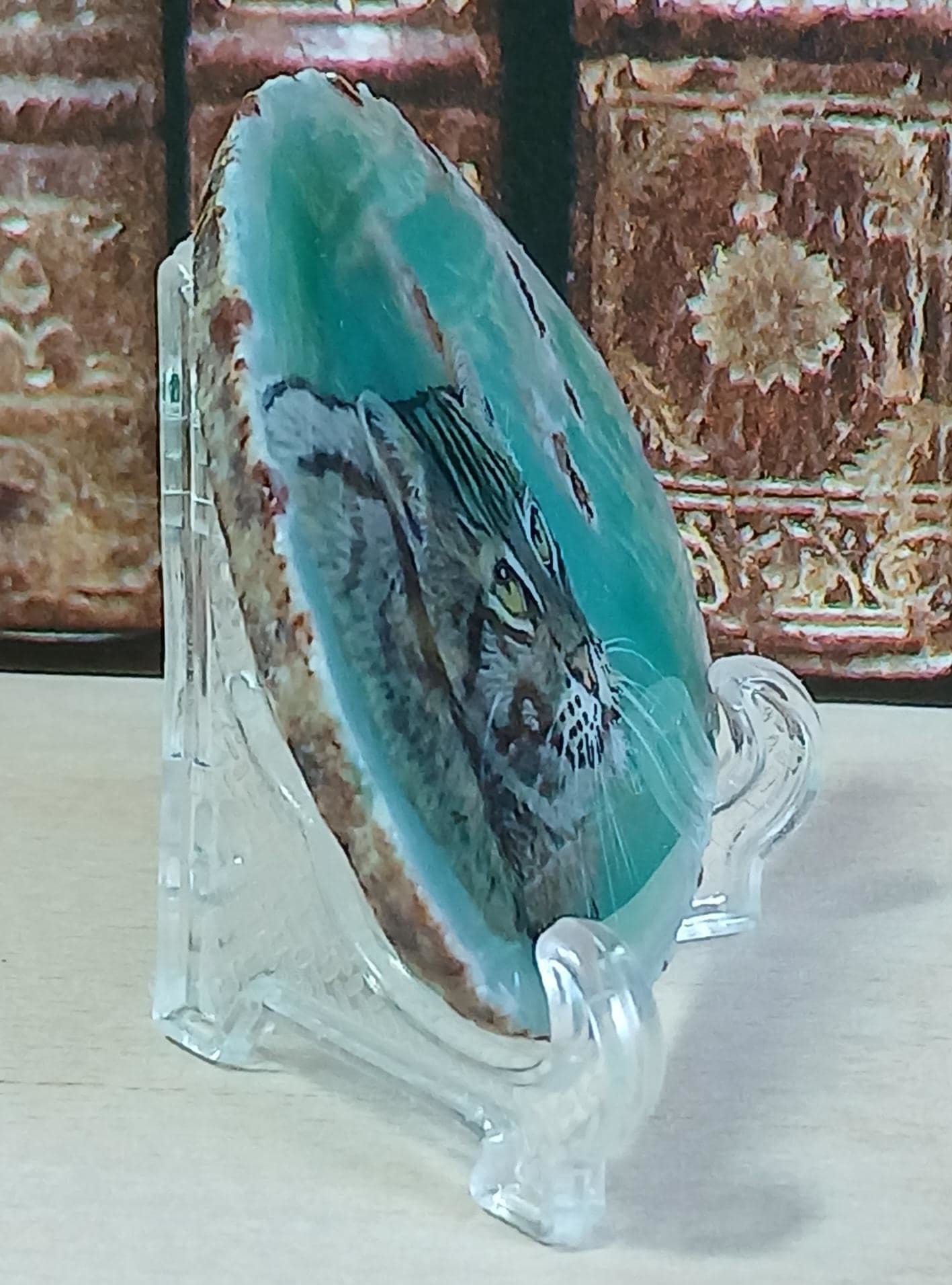 Rusty Spotted Cat Painting on Agate