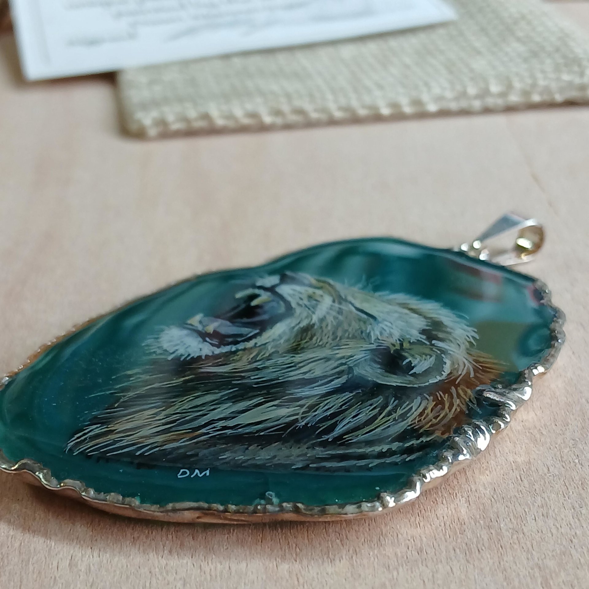 Hand Painted Lion Agate Pendant