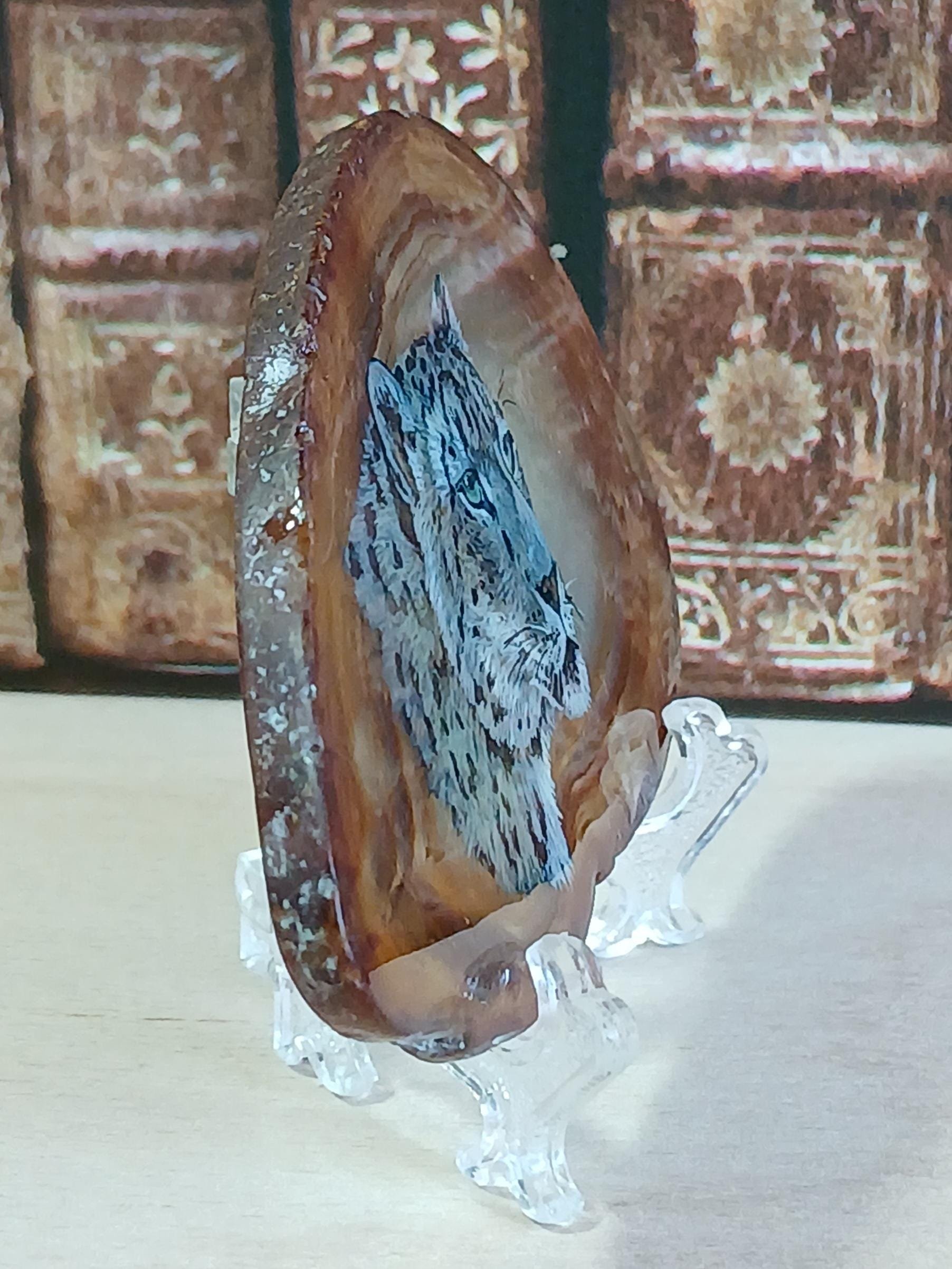 Snow Leopard Painting on Agate