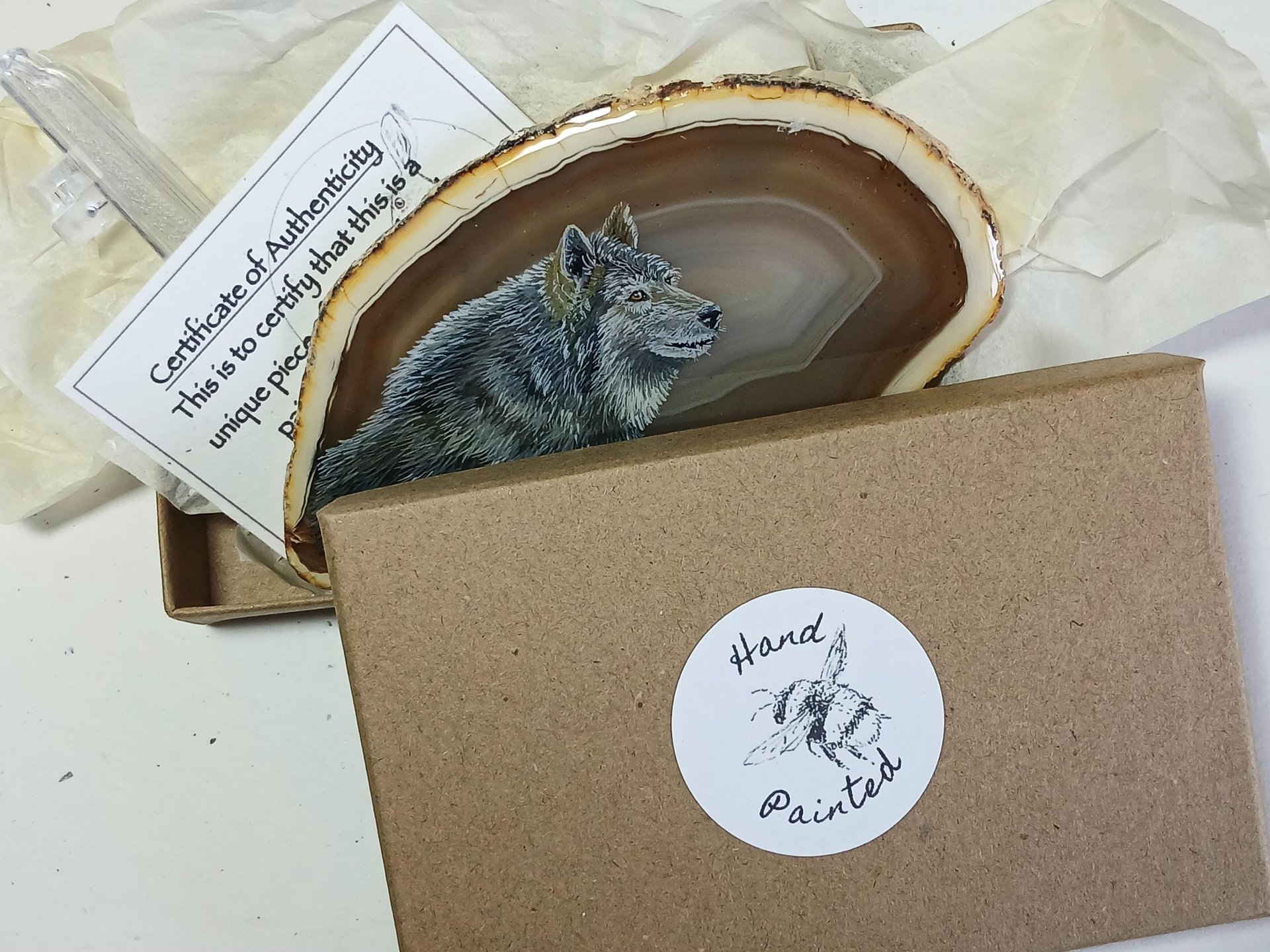 Wolf Painting on Agate