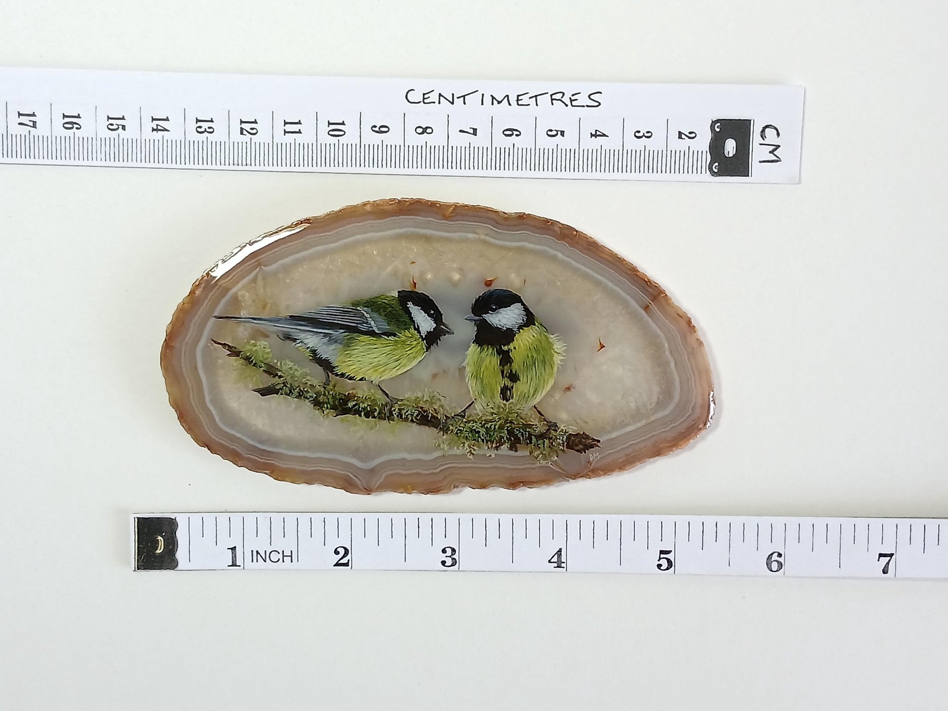 Great Tit Birds Painting on Agate Slice